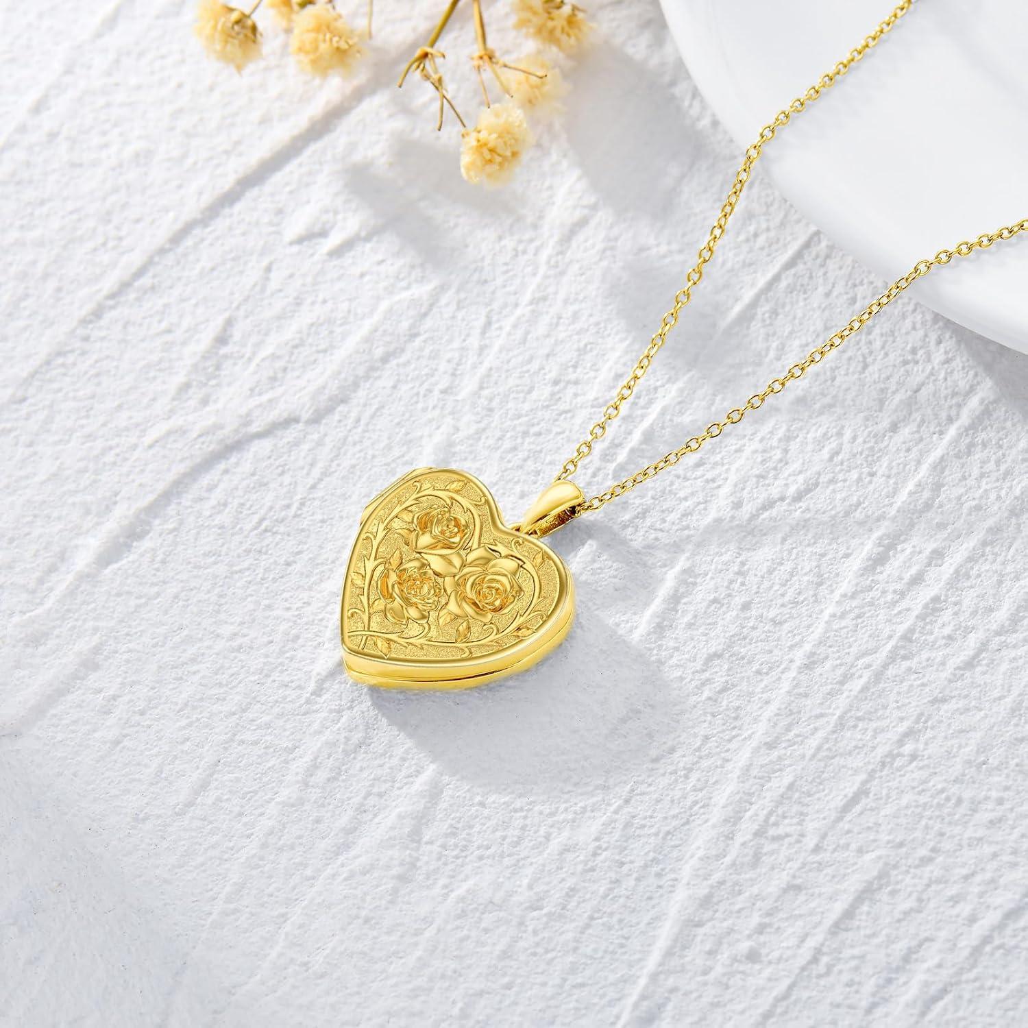 Collar medallón personalizado plata 925 chapado oro 14k rosa