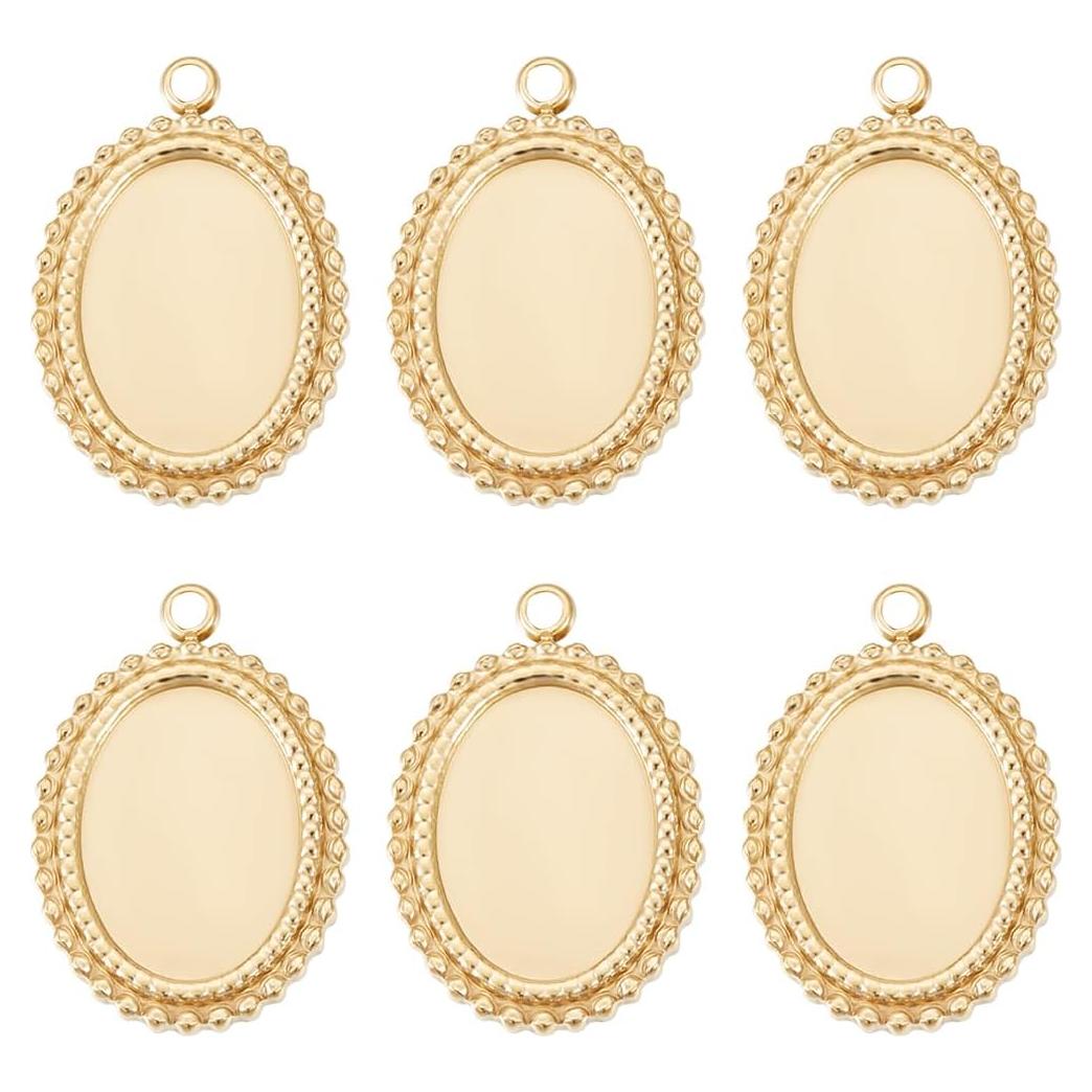 Beebeecraft 6Pcs Cabochón Encantos 14K Baño de Oro Acero Inoxidable