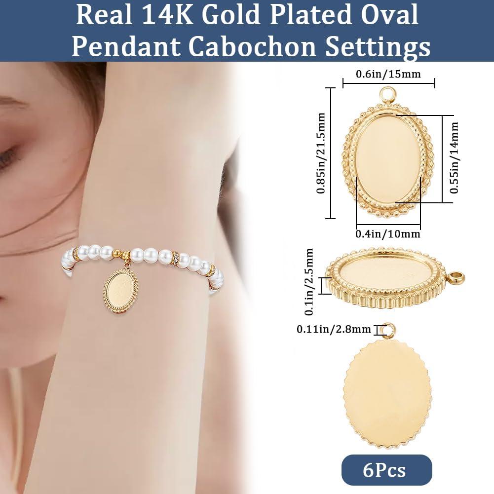 Beebeecraft 6Pcs Cabochón Encantos 14K Baño de Oro Acero Inoxidable