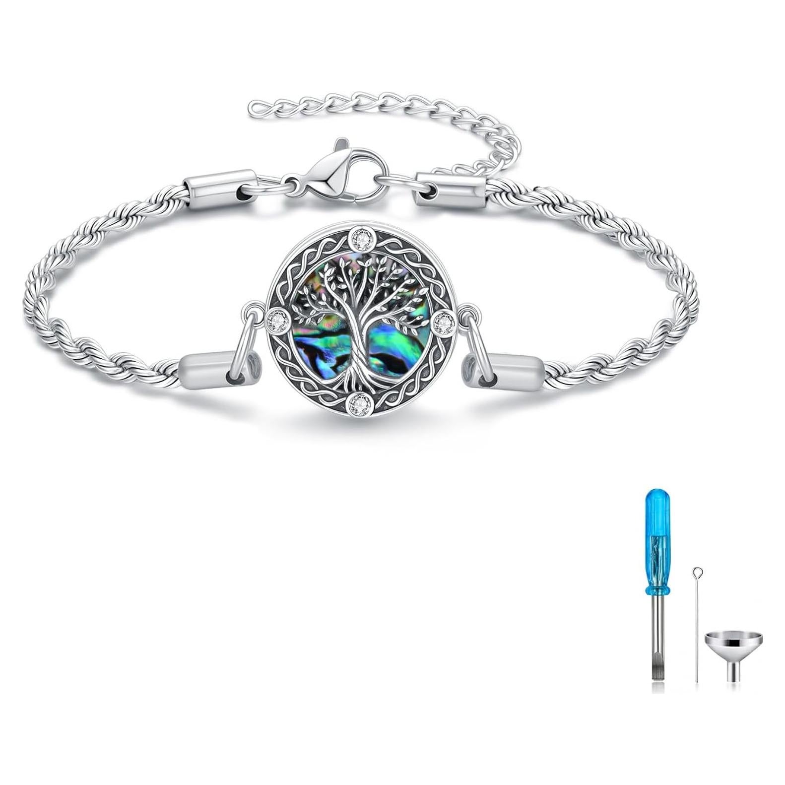 Pulsera de Urna Árbol de la Vida 925 Plata Esterlina Ajustable