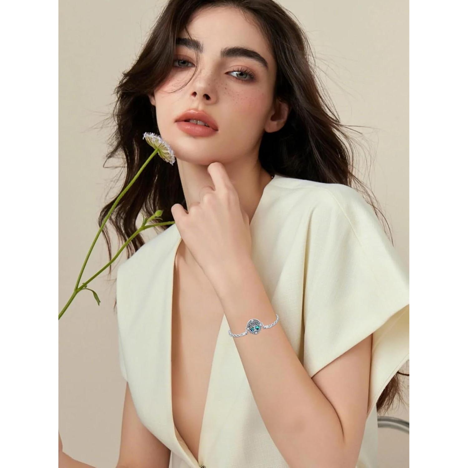 Pulsera de Urna Árbol de la Vida 925 Plata Esterlina Ajustable