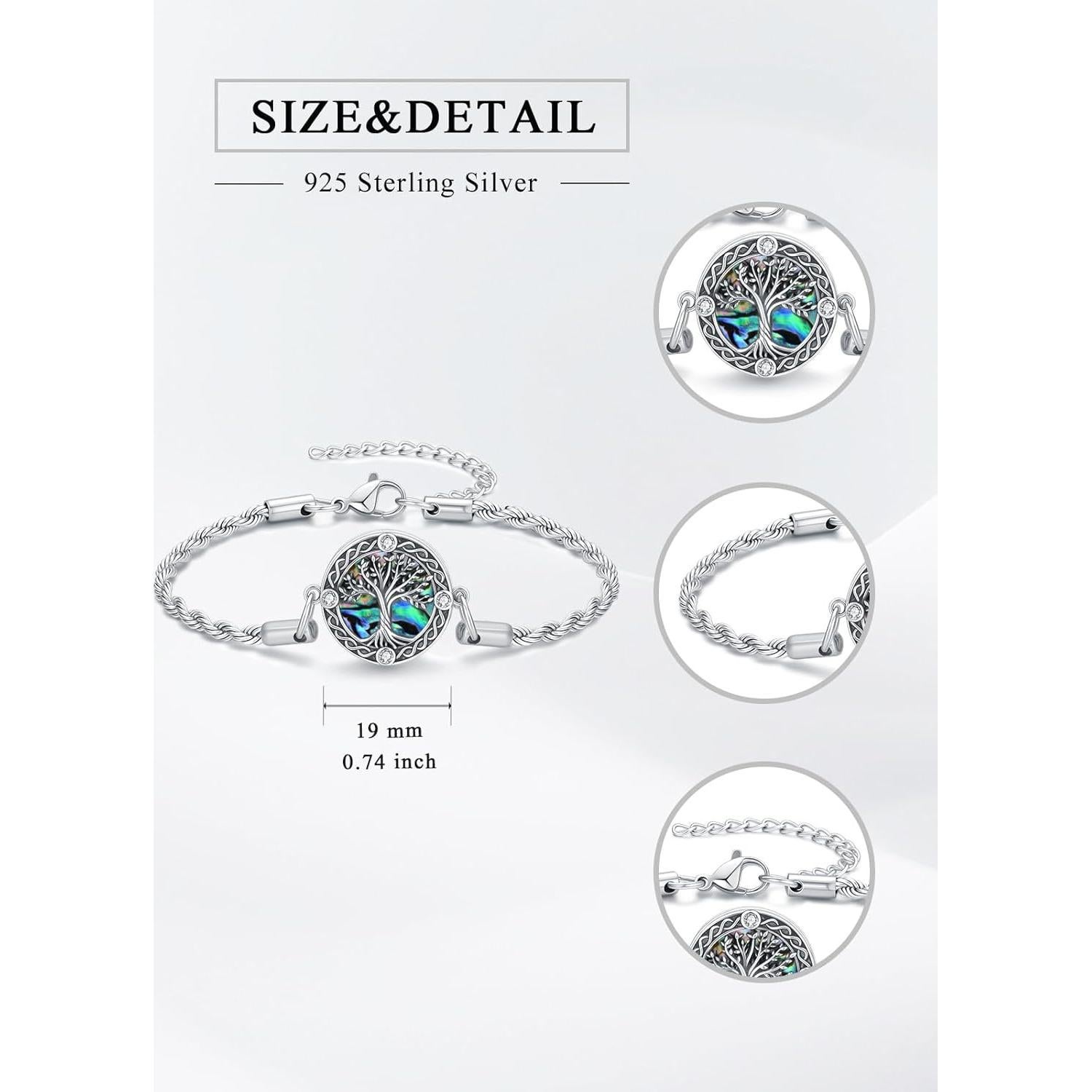 Pulsera de Urna Árbol de la Vida 925 Plata Esterlina Ajustable