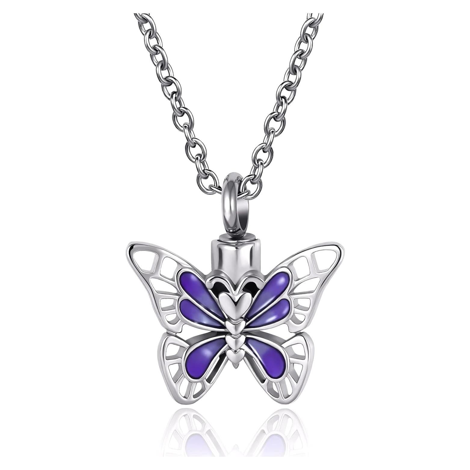 Collar de cremación mariposa DWJSu para cenizas - Acero inoxidable