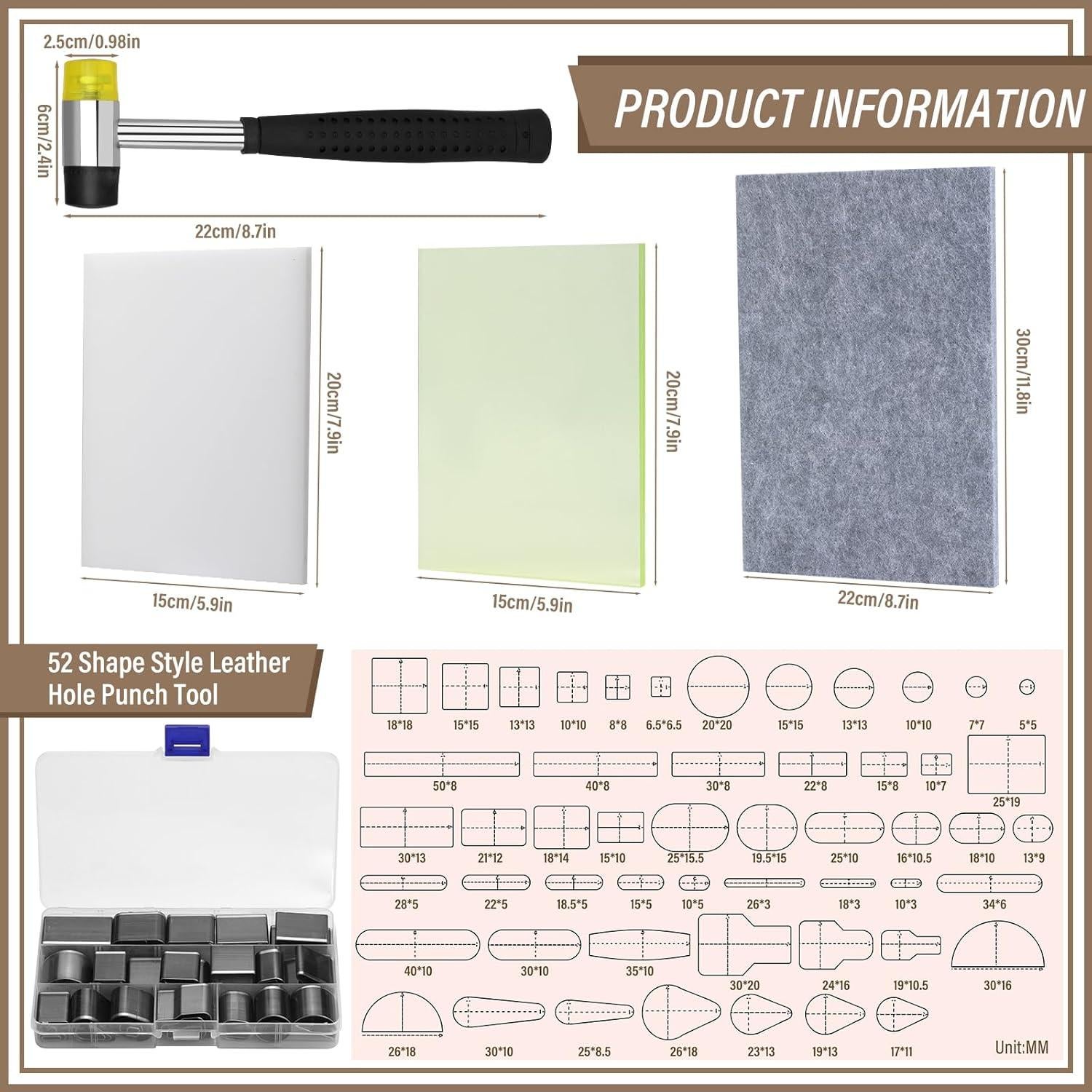 Kit de Perforación de Cuero Yizzvb 52 Formas con Martillo