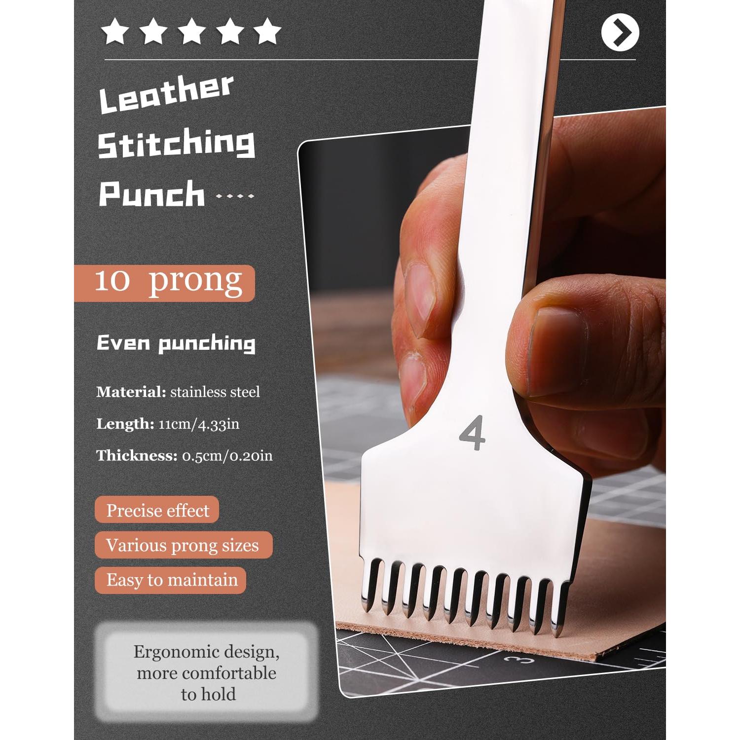 Punzonadora de Cuero FOUSNOW 4mm con 10 Puntas para DIY