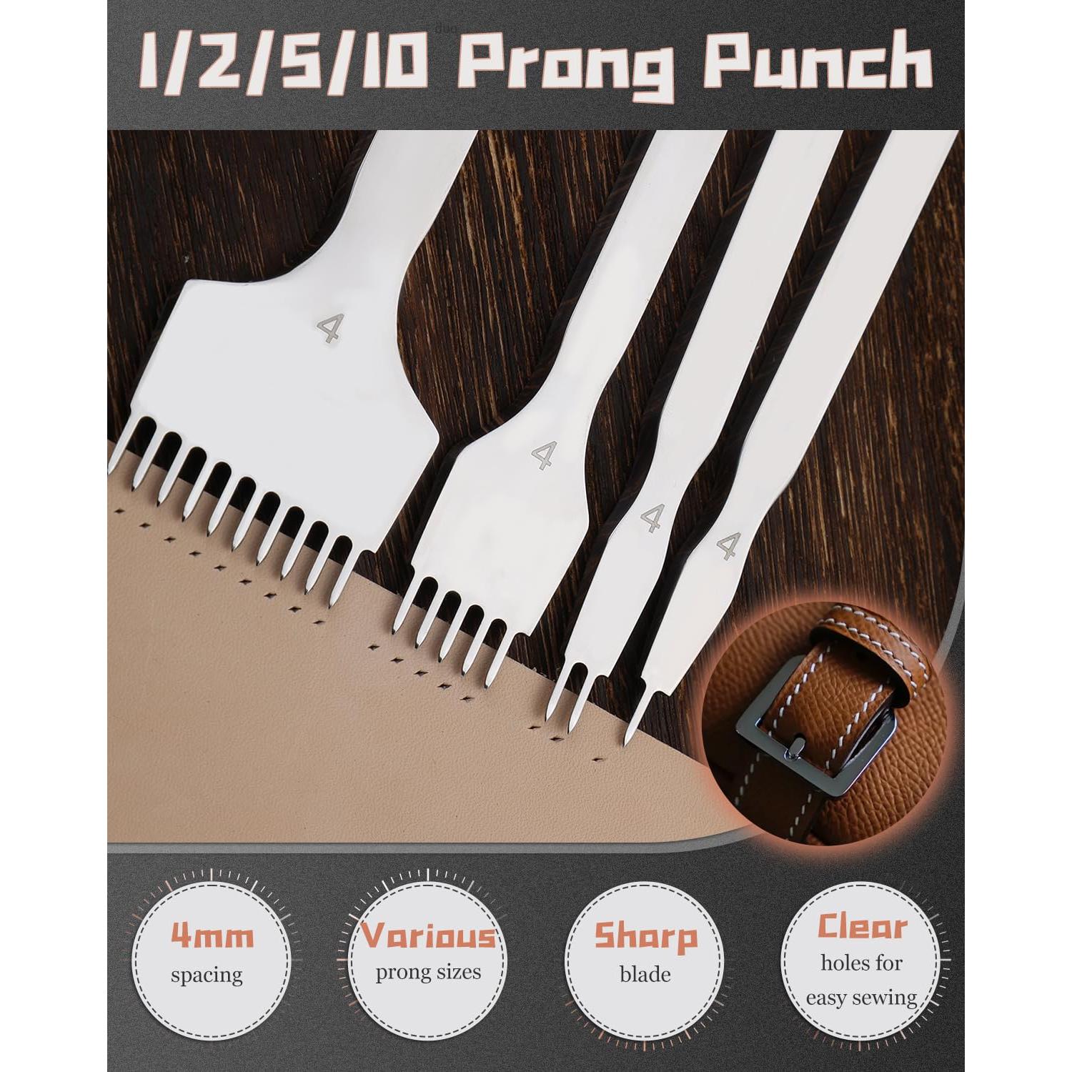 Punzonadora de Cuero FOUSNOW 4mm con 10 Puntas para DIY