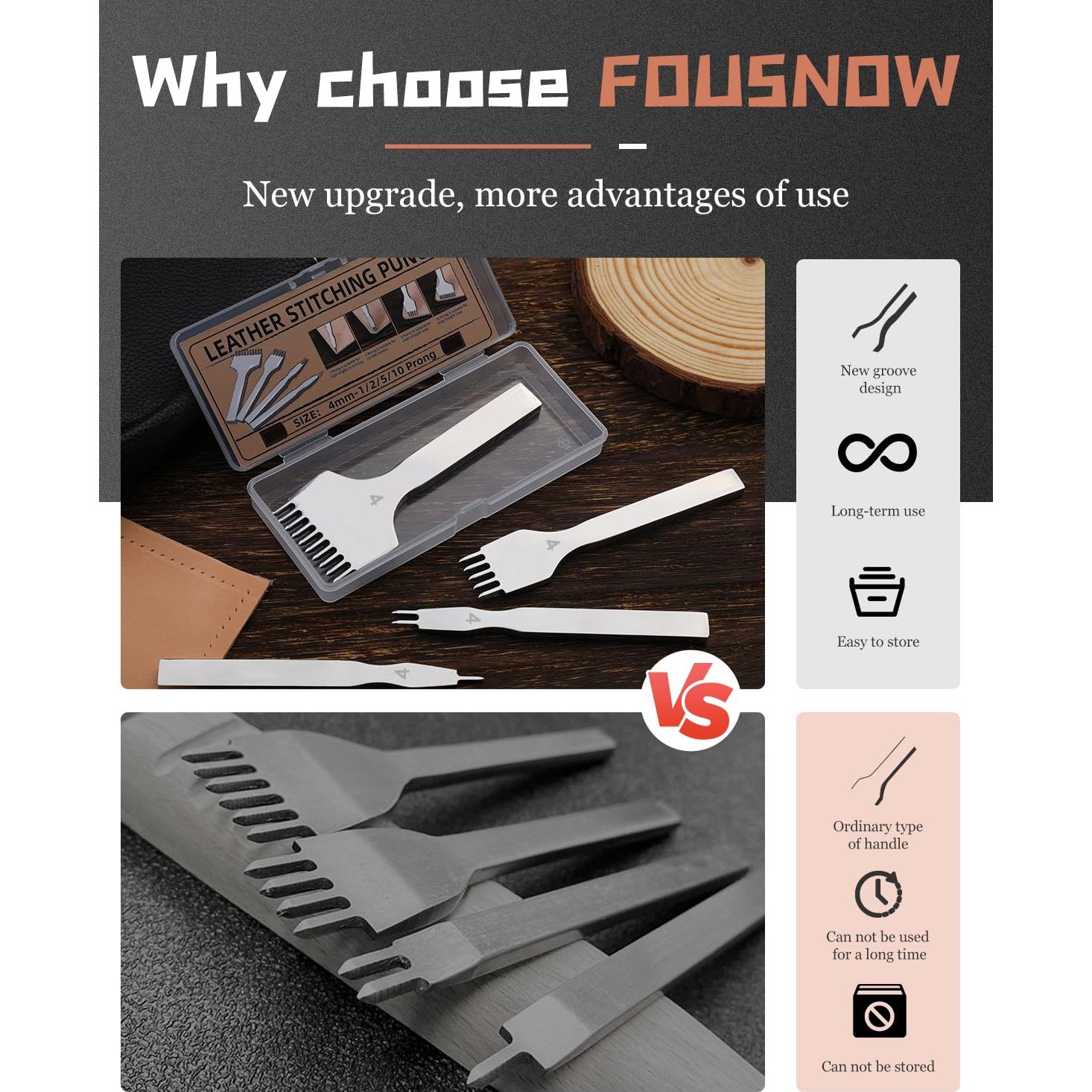 Punzonadora de Cuero FOUSNOW 4mm con 10 Puntas para DIY