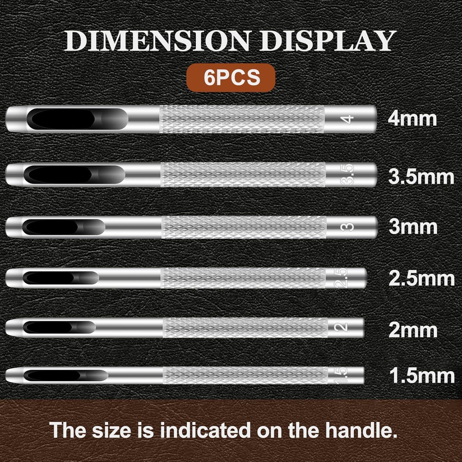 Juego de Punch de Agujeros de Cuero GAQWOK 6 Piezas 1.5mm-4mm