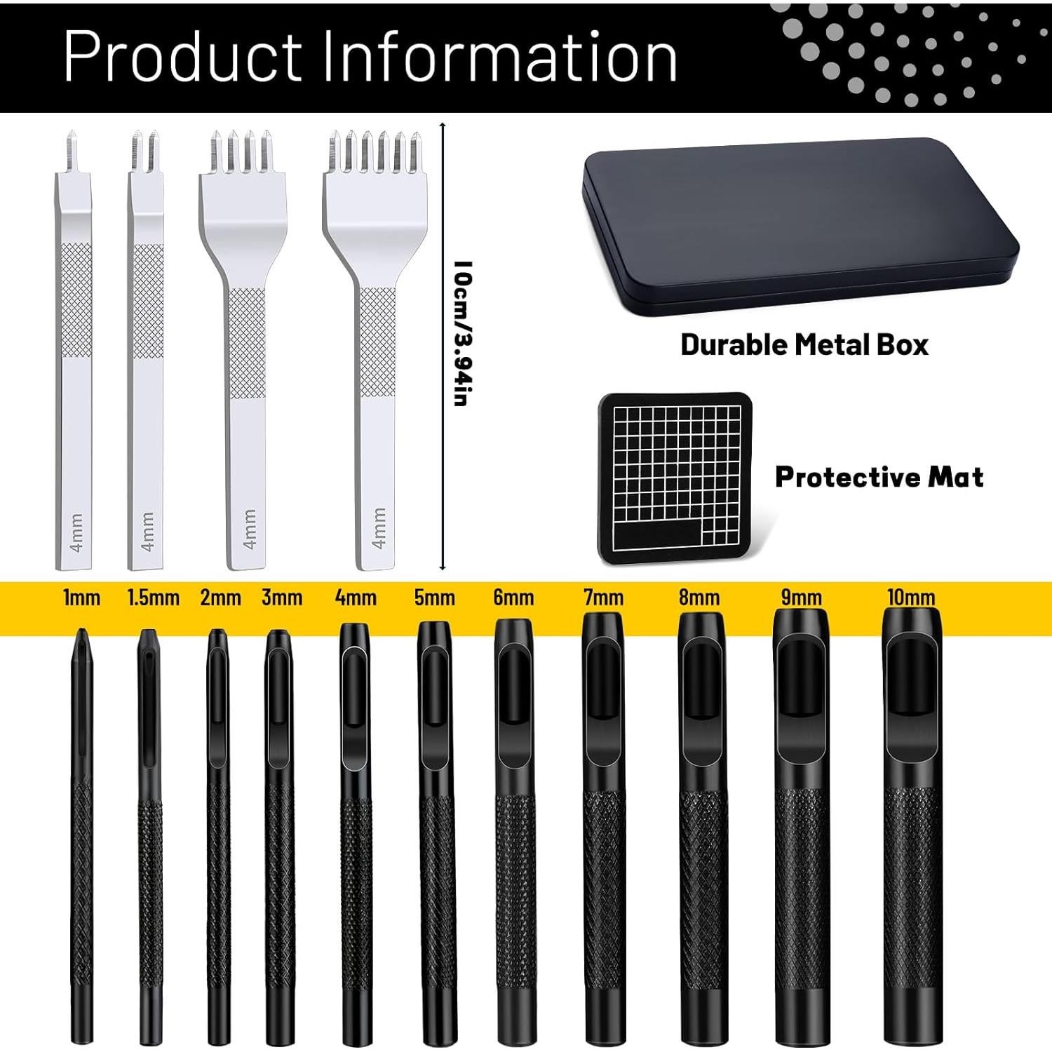 Punzonadora de Cuero MORFEN 17 Piezas 4mm para Costura