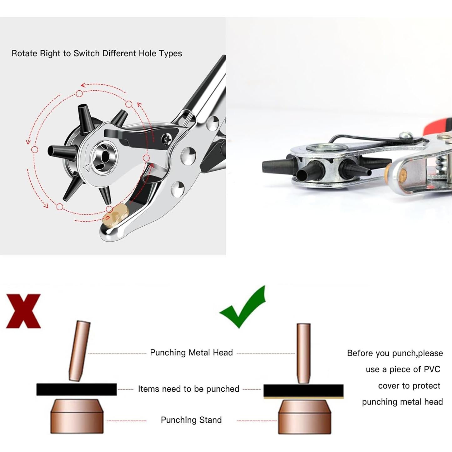 Perforadora de Agujeros para Cuero AIRAJ PRO, 6 Tamaños, Manual