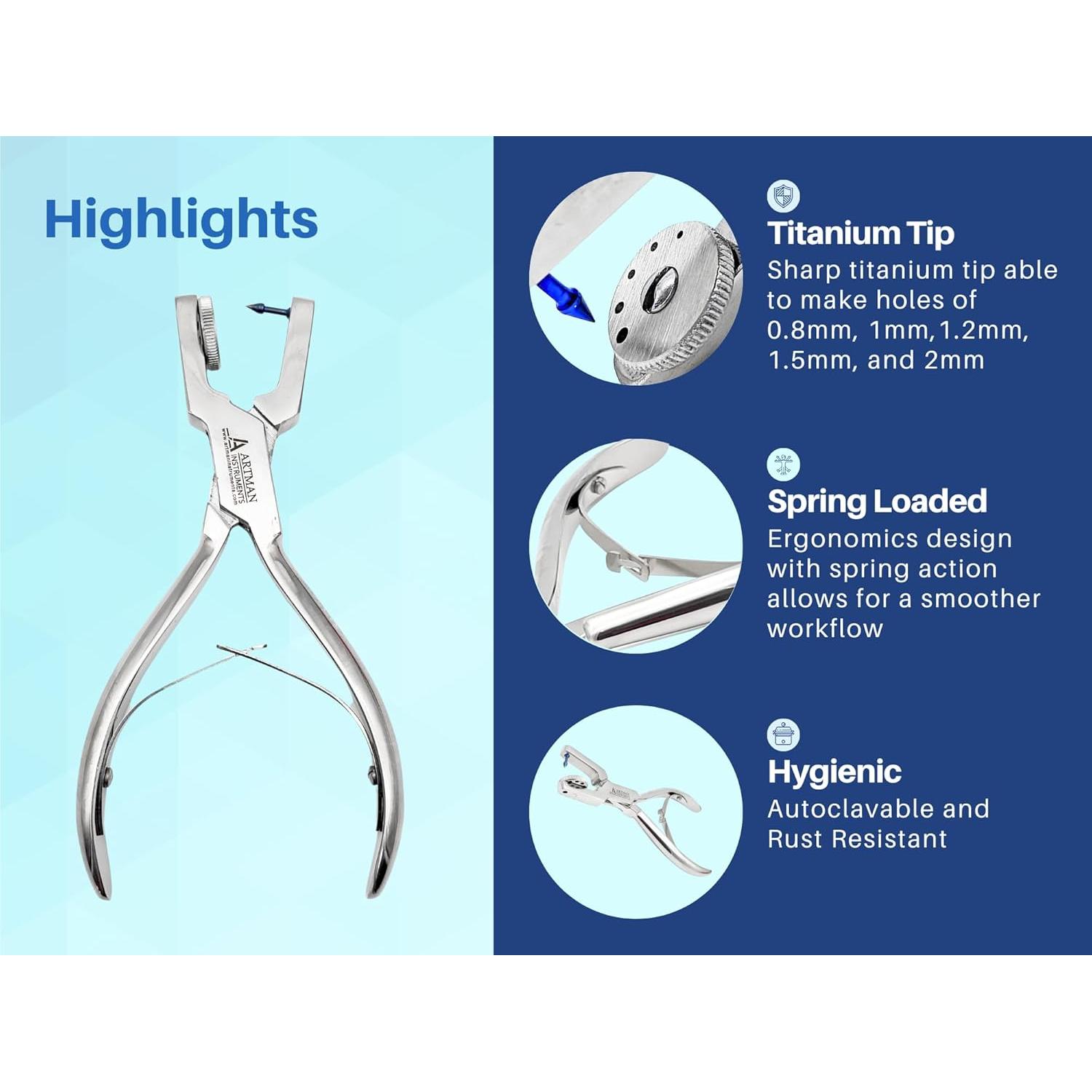 Alicates de Perforación Ainsworth Artman con Punta de Titanio 0.8-2mm