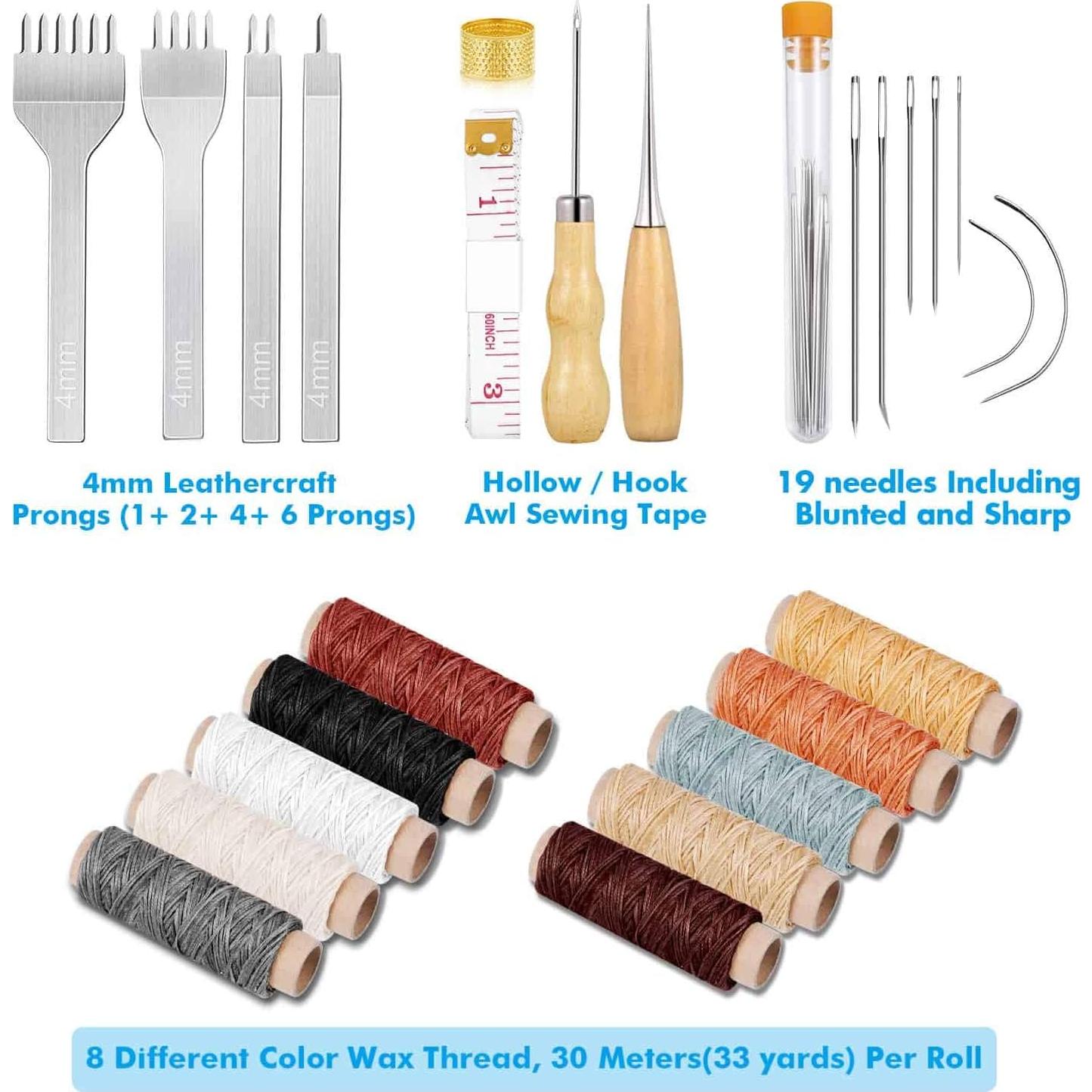 Kit de Costura de Cuero Cridoz 35 Piezas con Punzón y Agujas