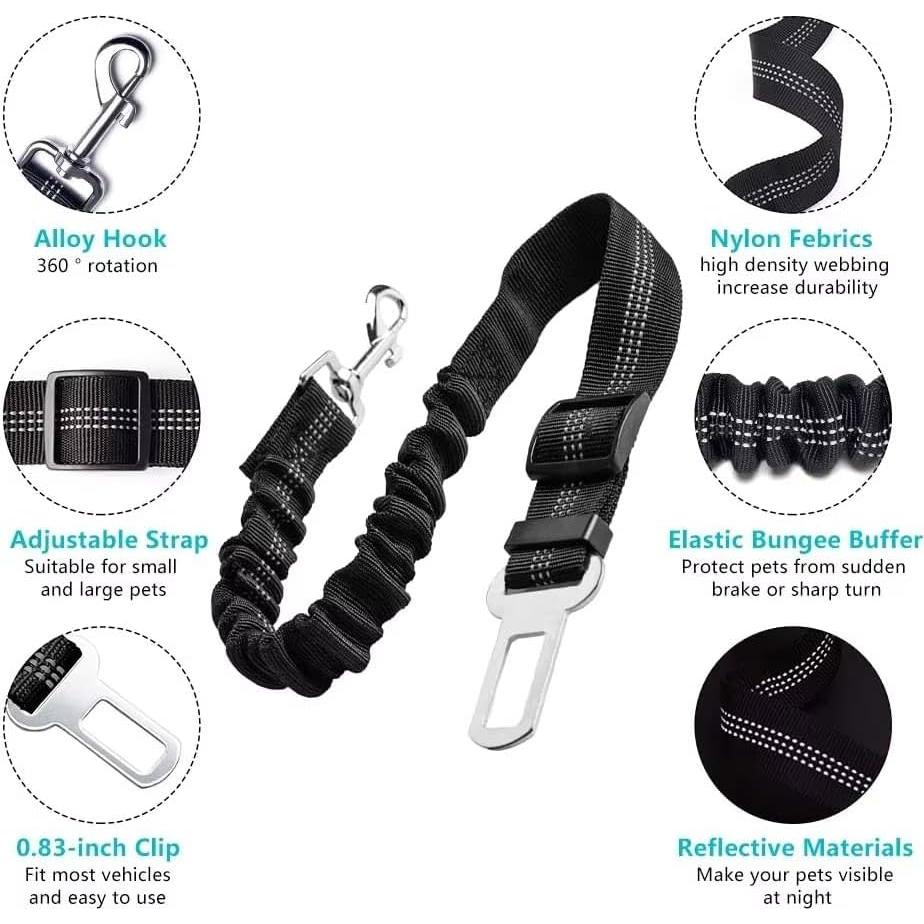 Cinturón de Seguridad Ajustable para Perros PETSPLAZA - Negro