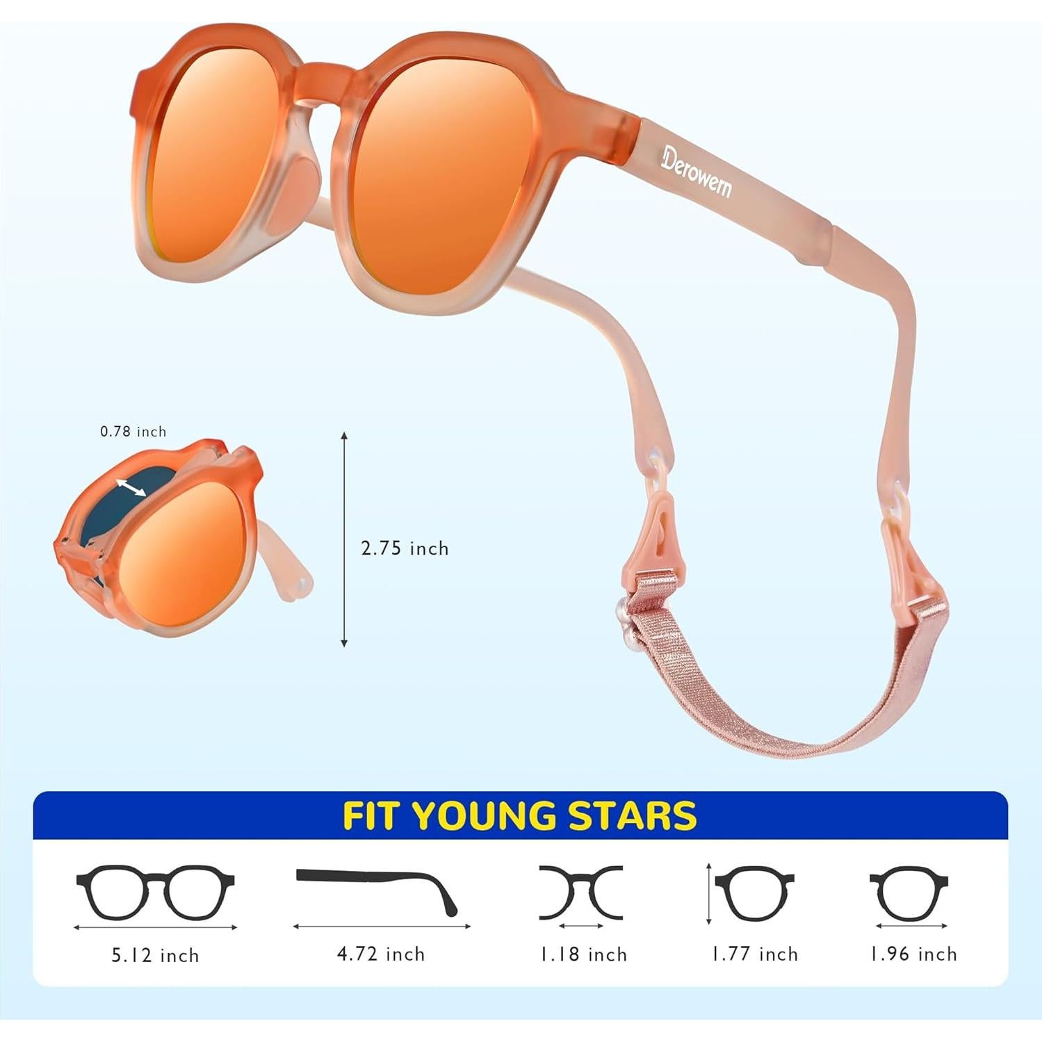 Gafas de sol para niños Derowern UV400 con correa ajustable
