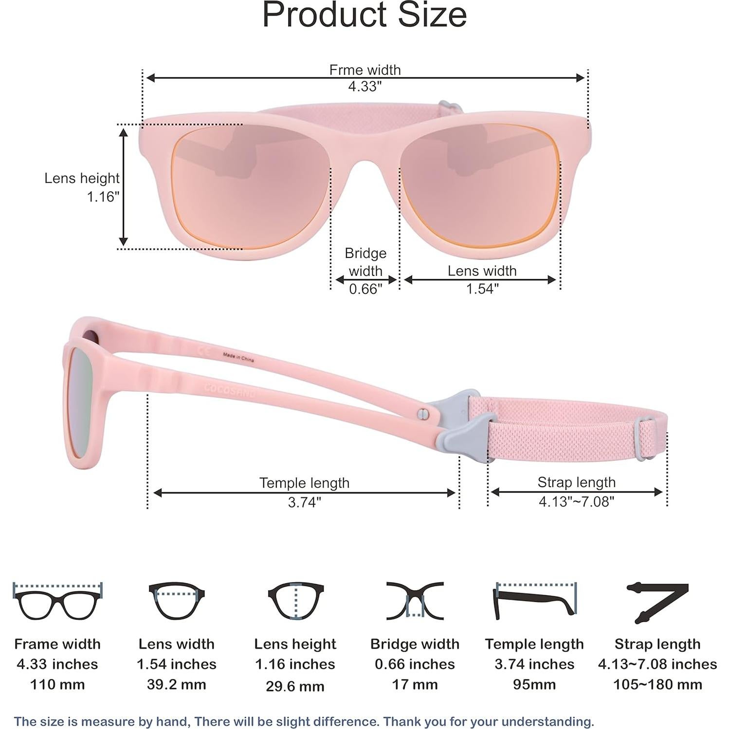 Gafas de sol COCOSAND para bebés 0-12 meses protección UV rosa