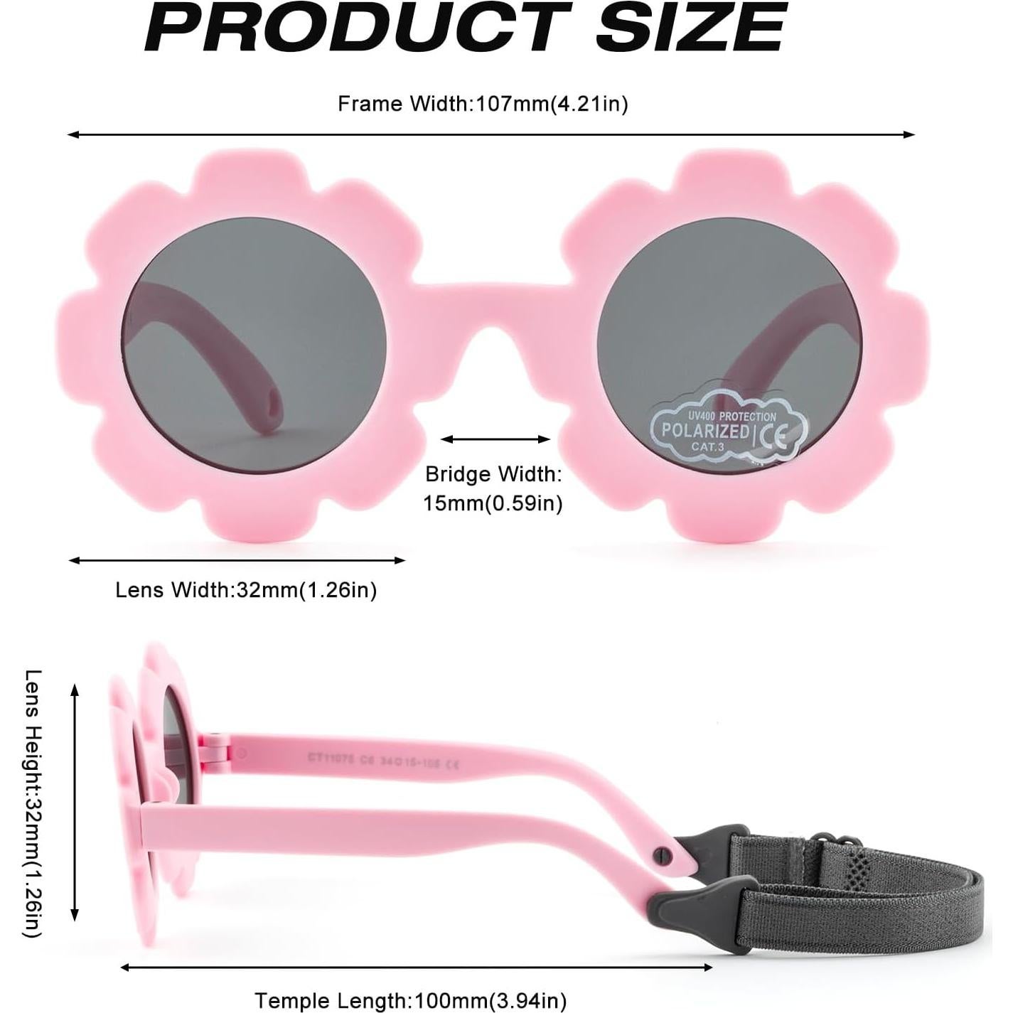 Gafas de sol polarizadas para bebés Rosa mate 0-24 meses