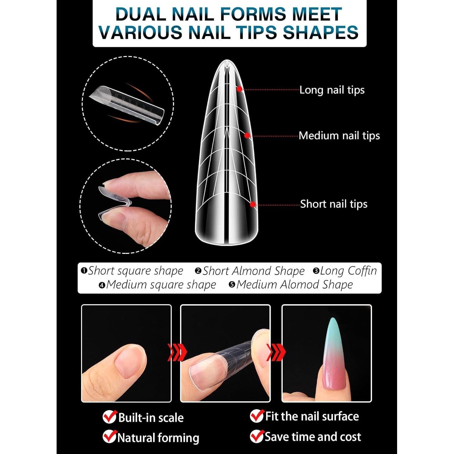 Kit 288PCS Formas Duales Uñas Acrílicas TOROKOM - 12 Tamaños