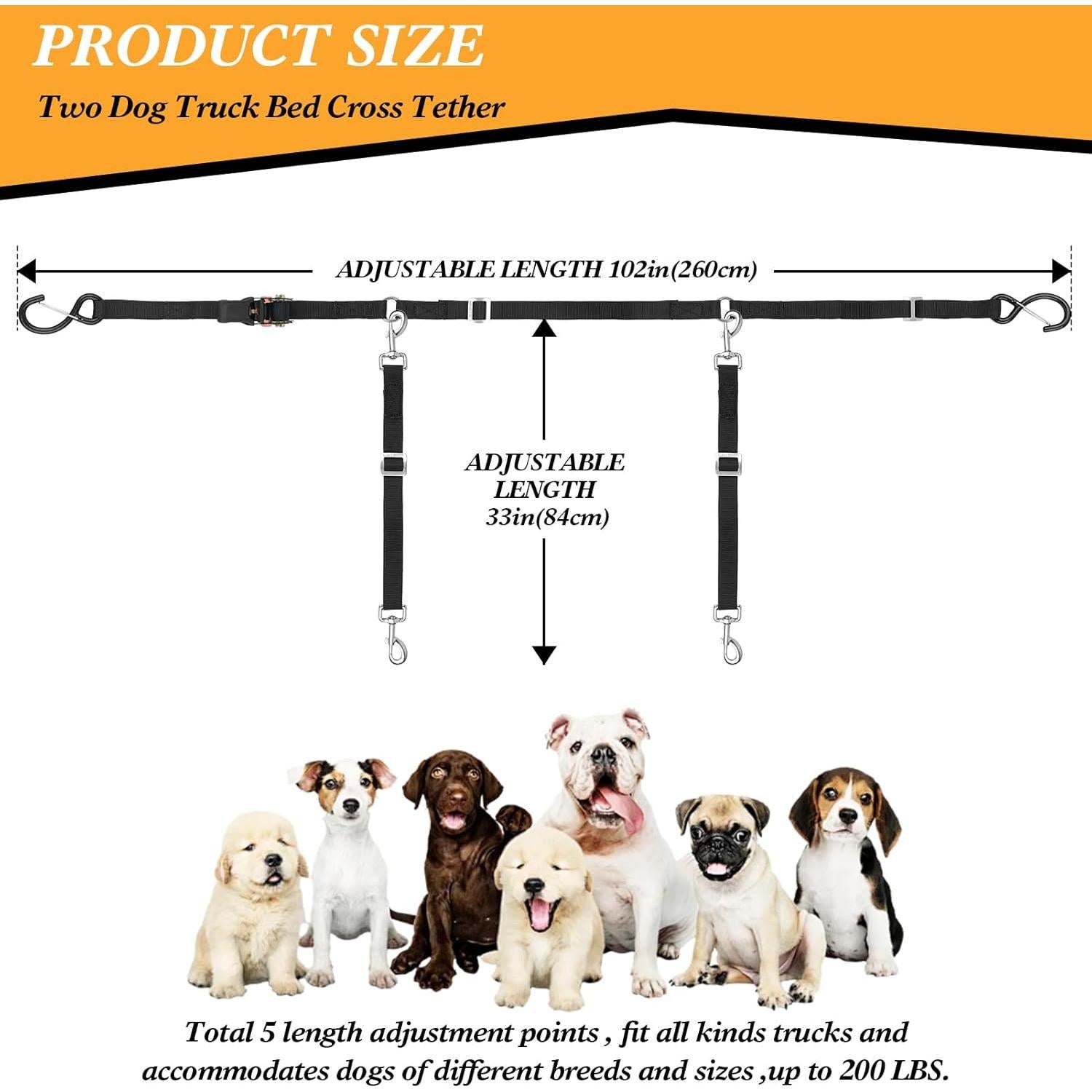 Anclaje para Perros SKIPWALL para Camioneta - Ajustable para 2 Perros
