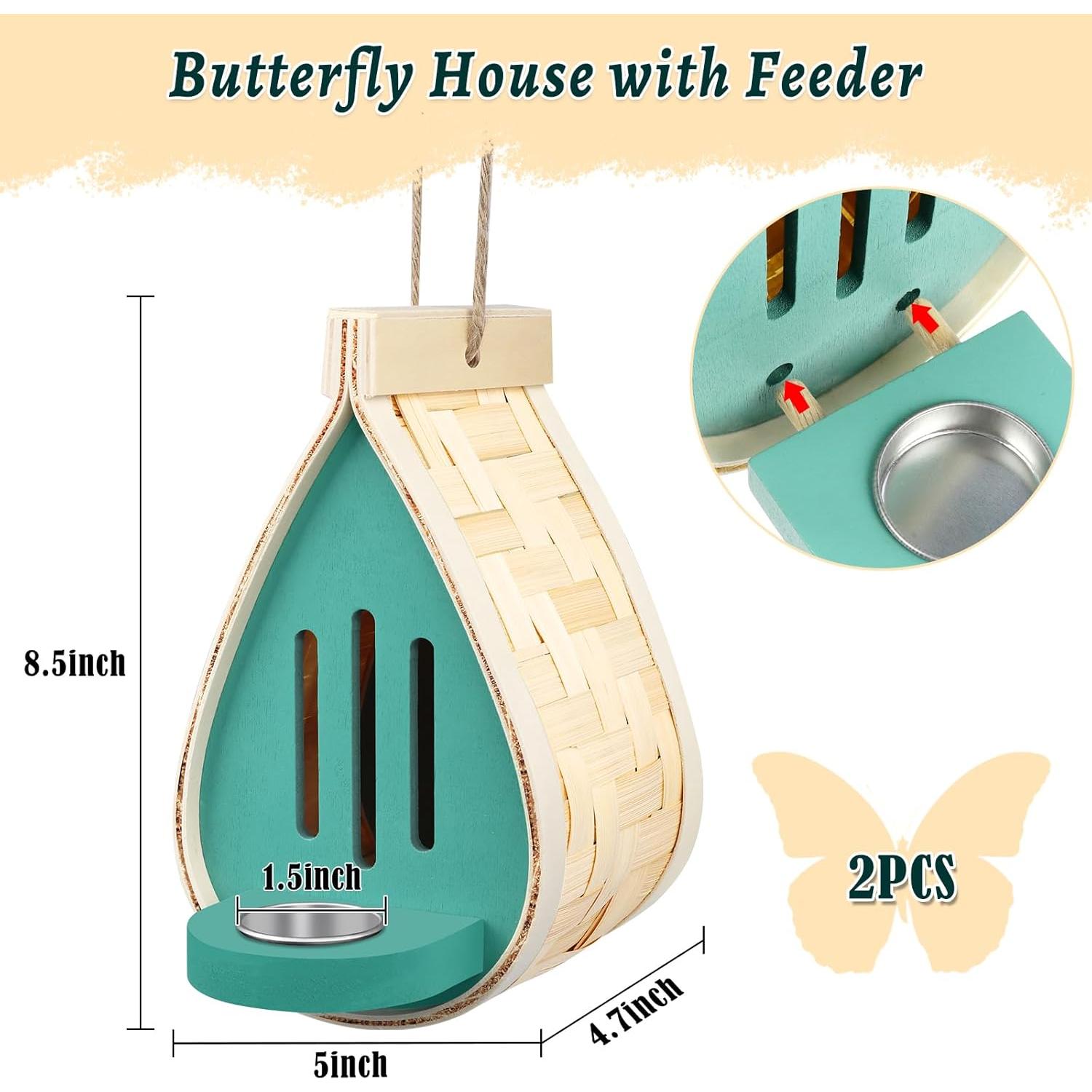 Casa de Mariposas de Madera Phoncoo 2 Pcs con Comedero
