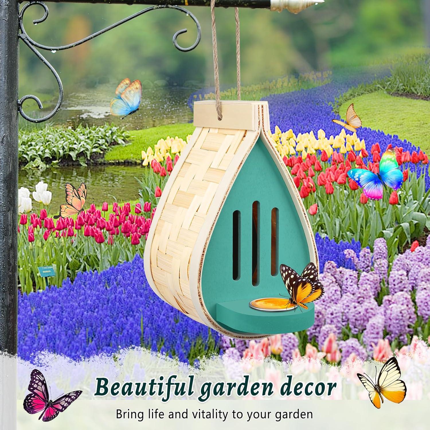 Casa de Mariposas de Madera Phoncoo 2 Pcs con Comedero