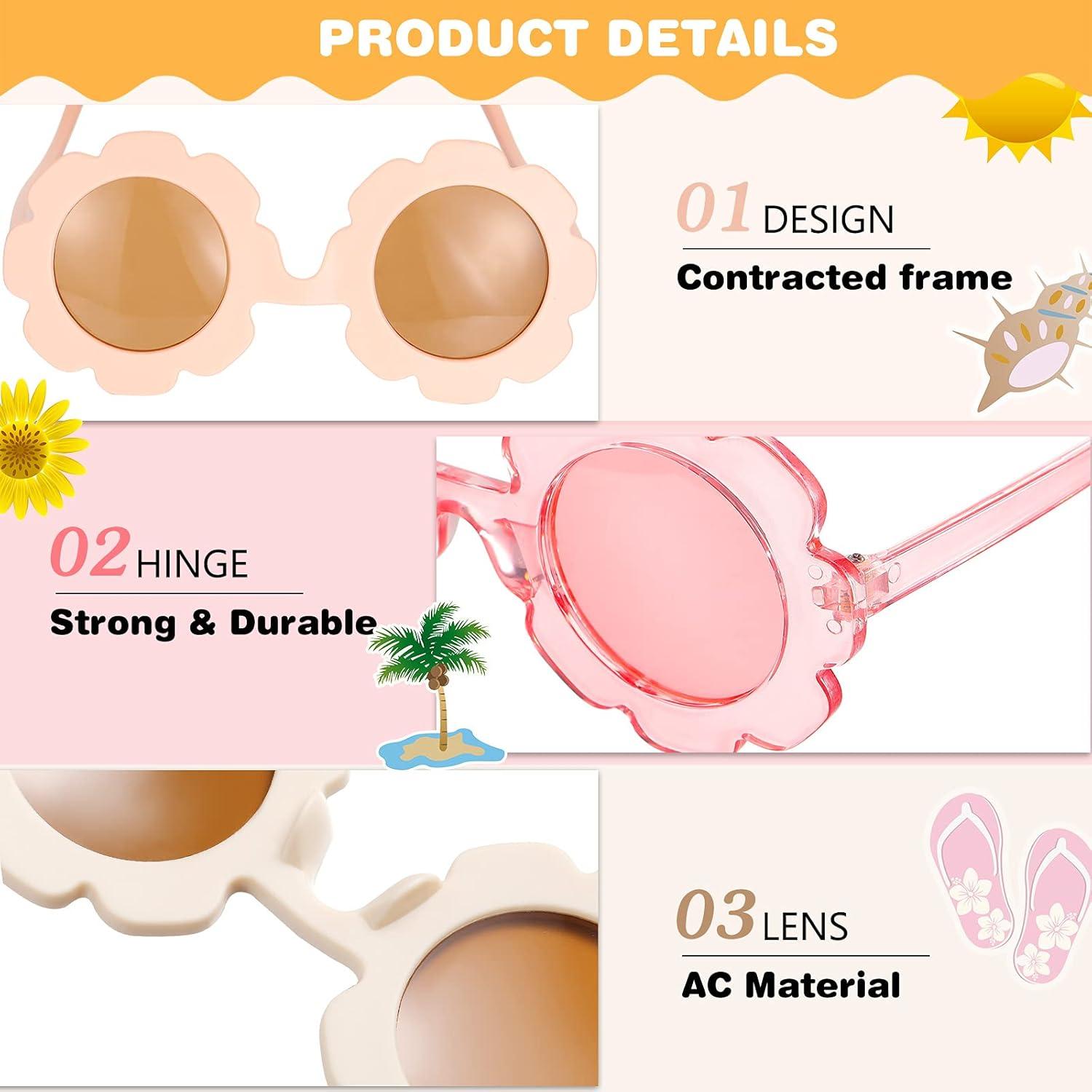 Gafas de sol redondas de flores Flutesan para niños - 3 piezas