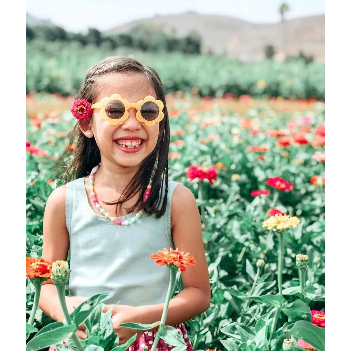 Gafas de sol redondas ShadyVEU para niñas con marco de flores