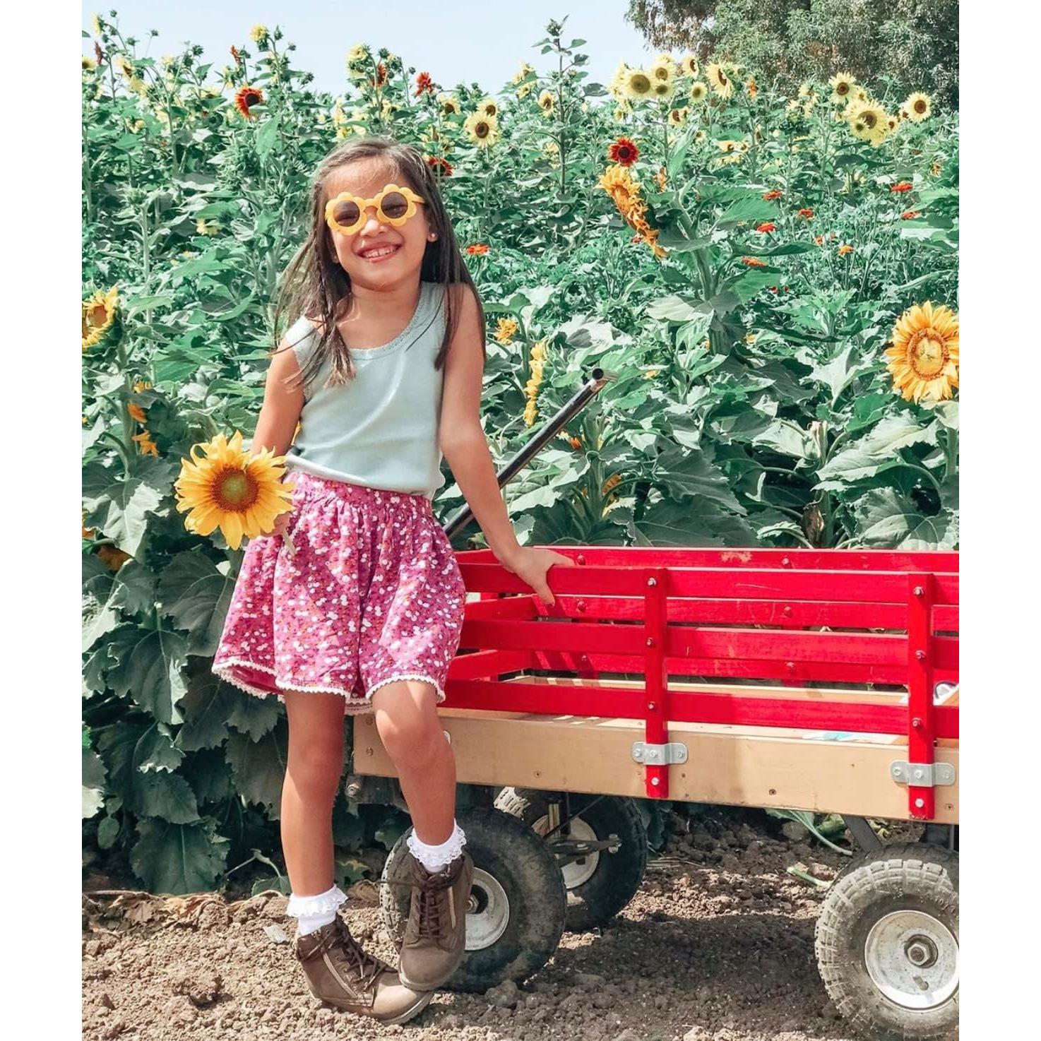 Gafas de sol redondas ShadyVEU para niñas con marco de flores