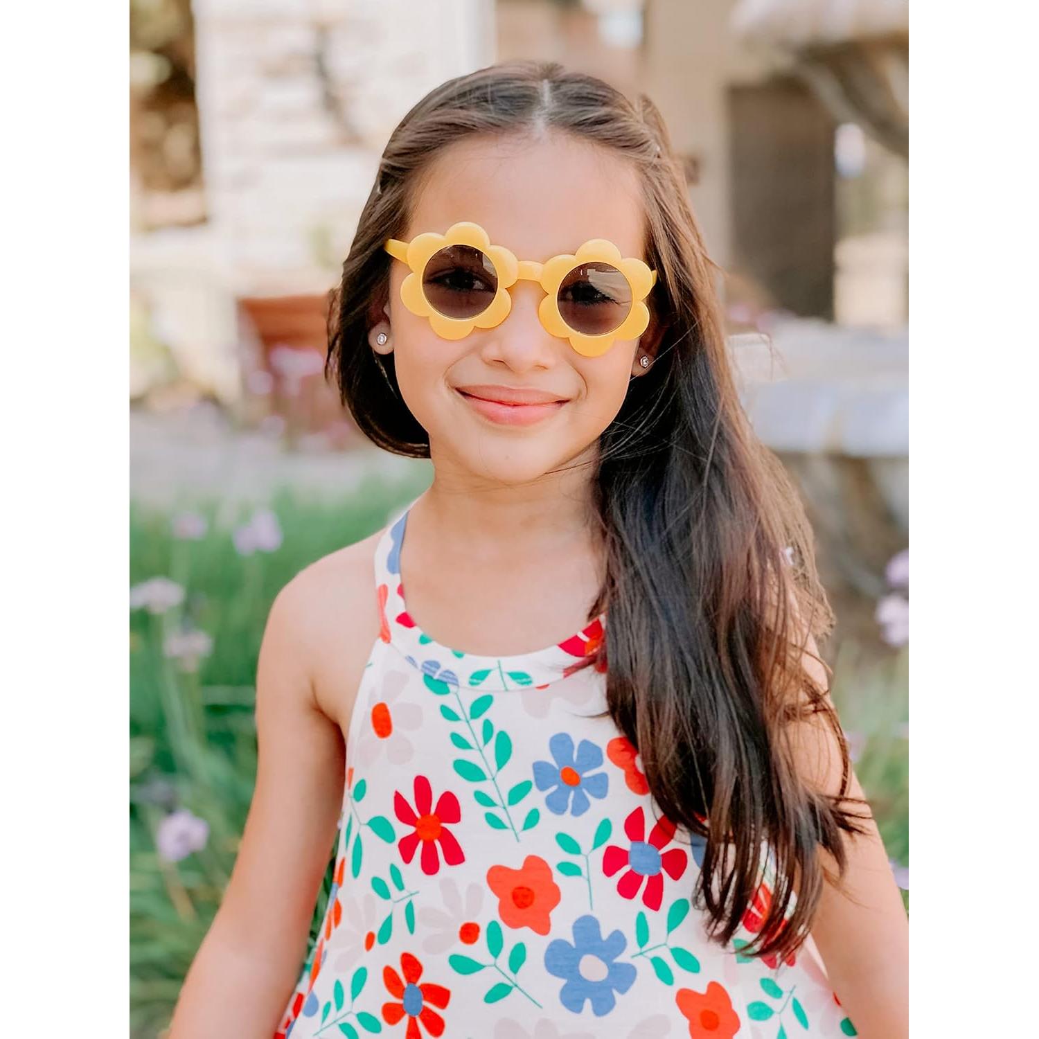 Gafas de sol redondas ShadyVEU para niñas con marco de flores