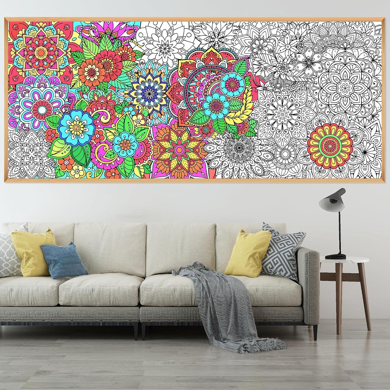 Póster de Coloración Mandala Gigante PHOGARY 140x60 cm
