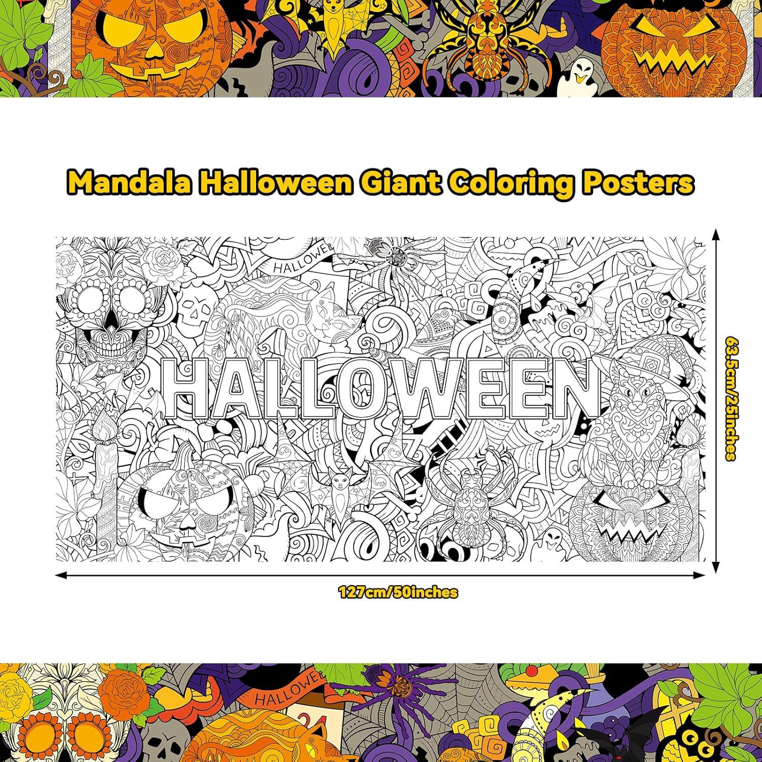 Póster Gigante de Mandala para Colorear Halloween ZOIIWA 63.5x127cm