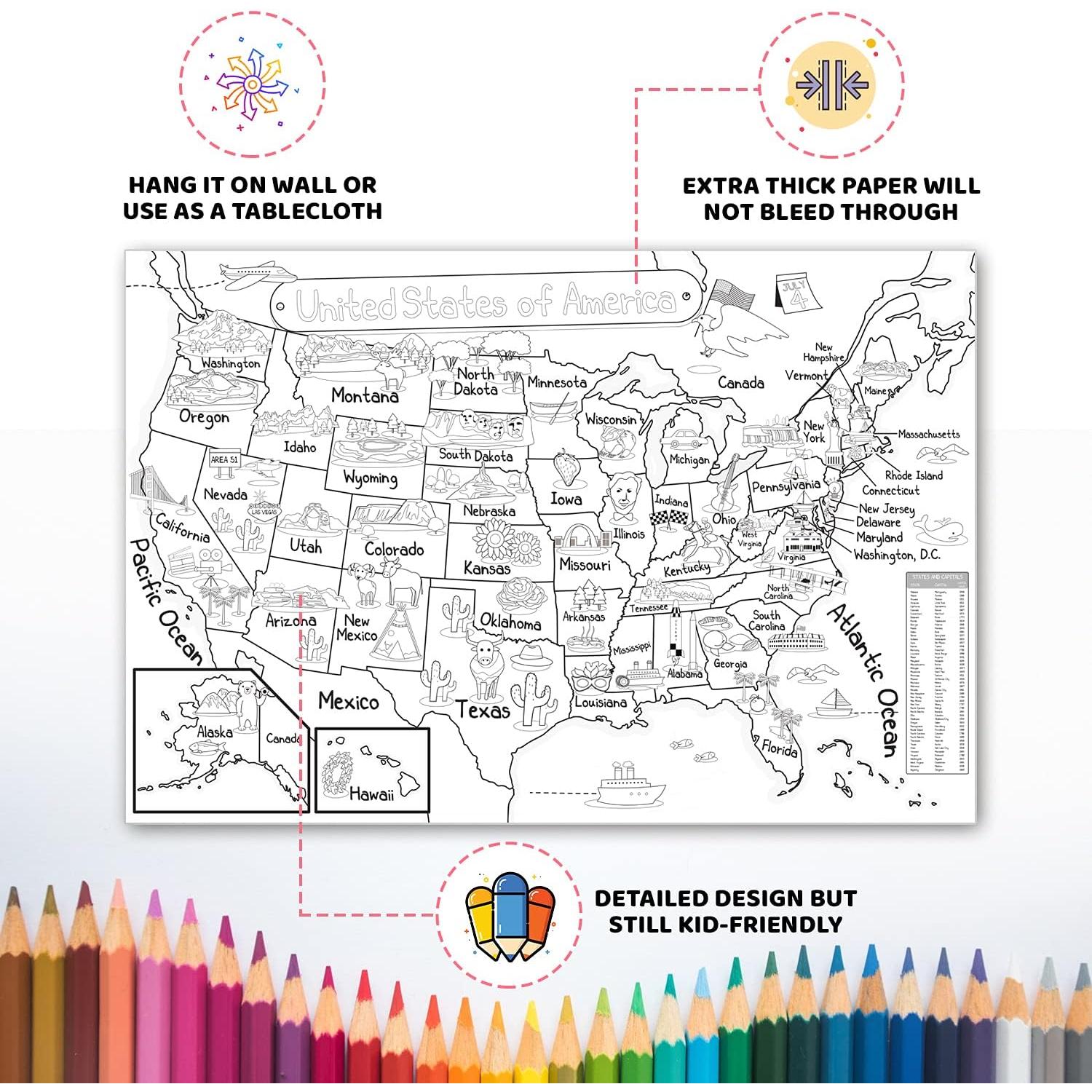 Póster Gigante para Colorear Mapa de EE. UU. Dekali 132x89 cm