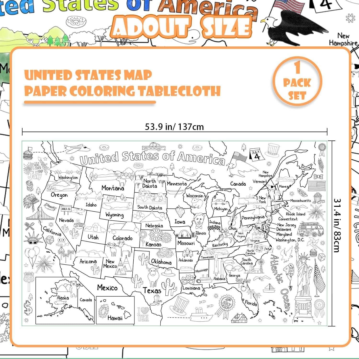 Póster para Colorear Mapa de EE. UU. 137x83 cm PartyGarden