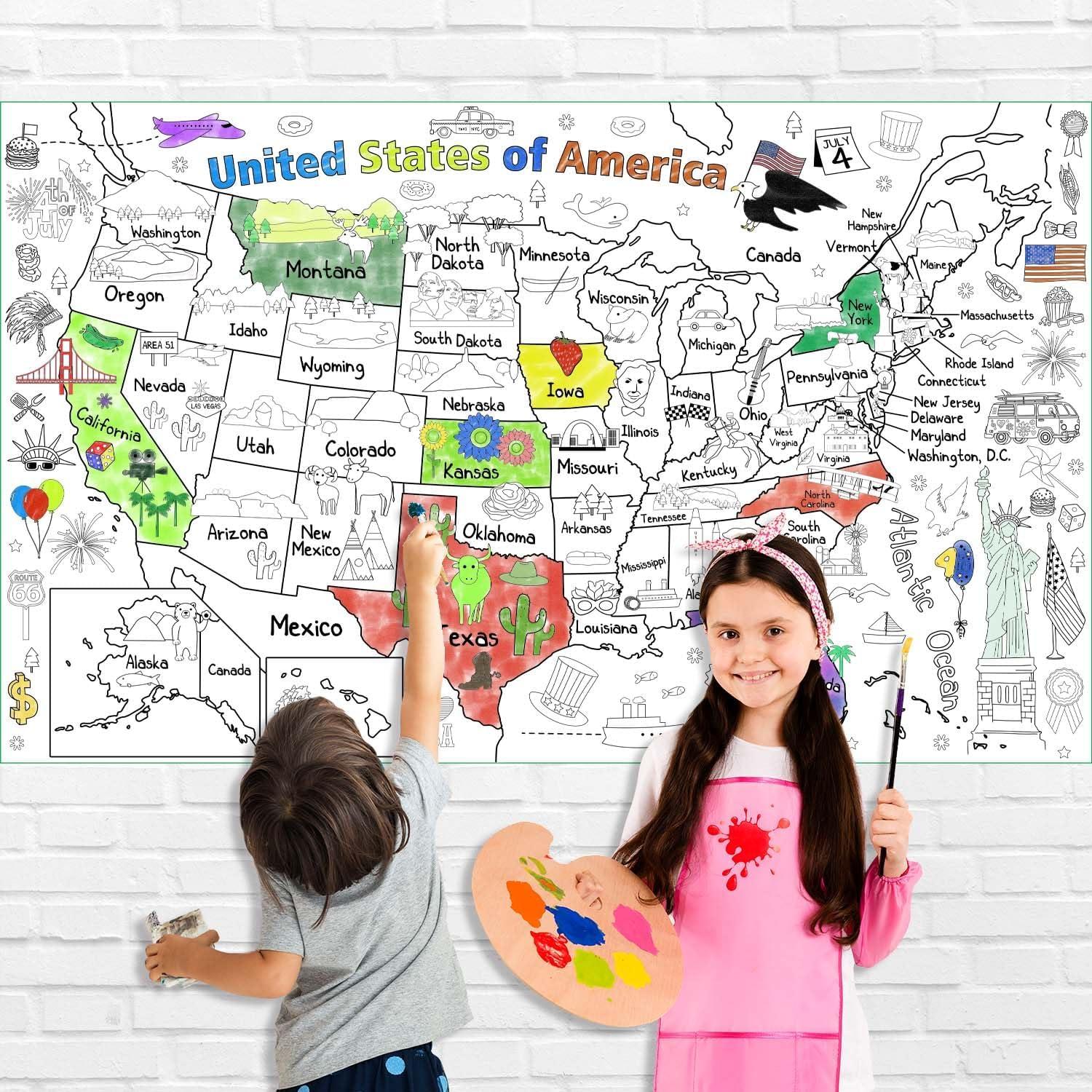 Póster para Colorear Mapa de EE. UU. 137x83 cm PartyGarden