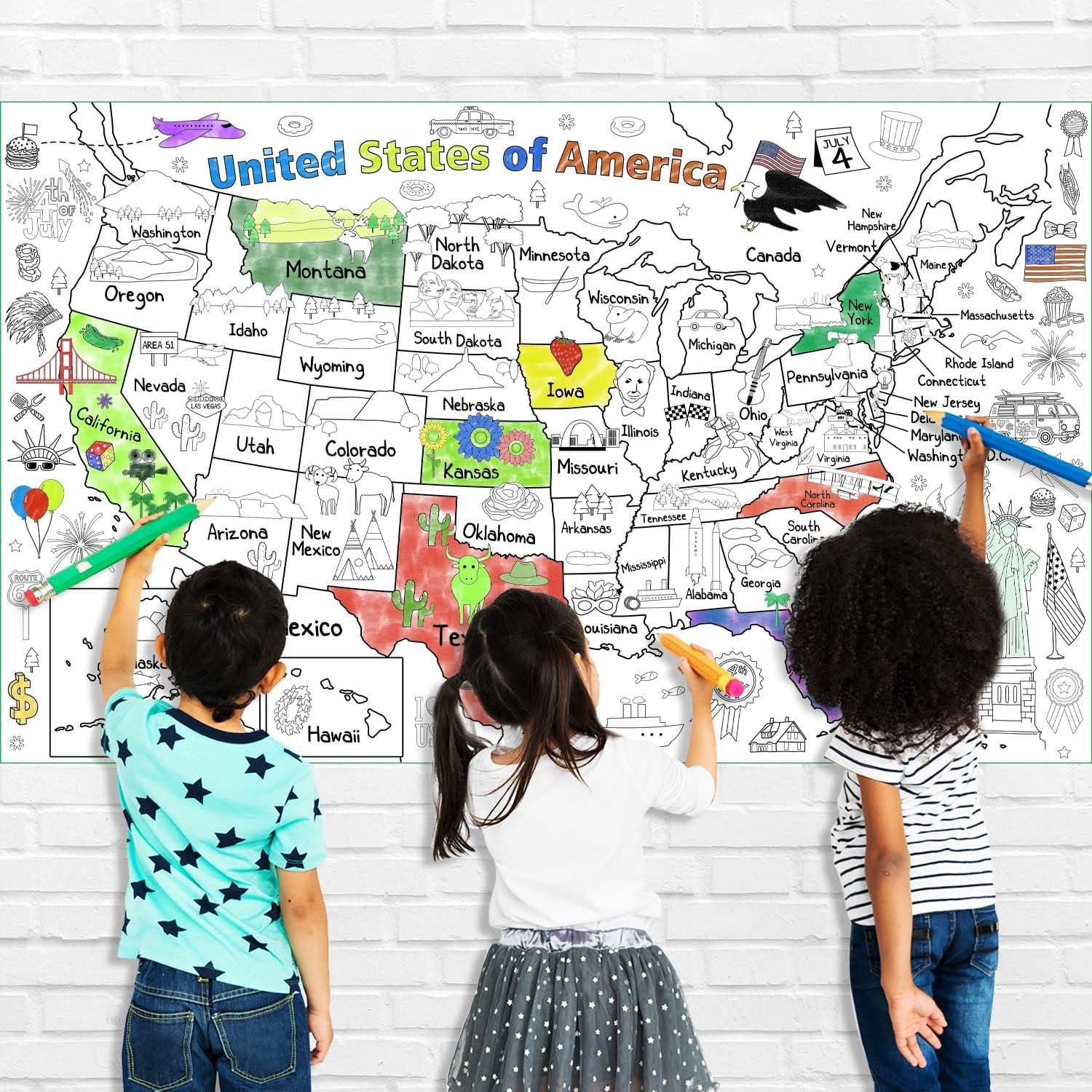 Póster para Colorear Mapa de EE. UU. 137x83 cm PartyGarden