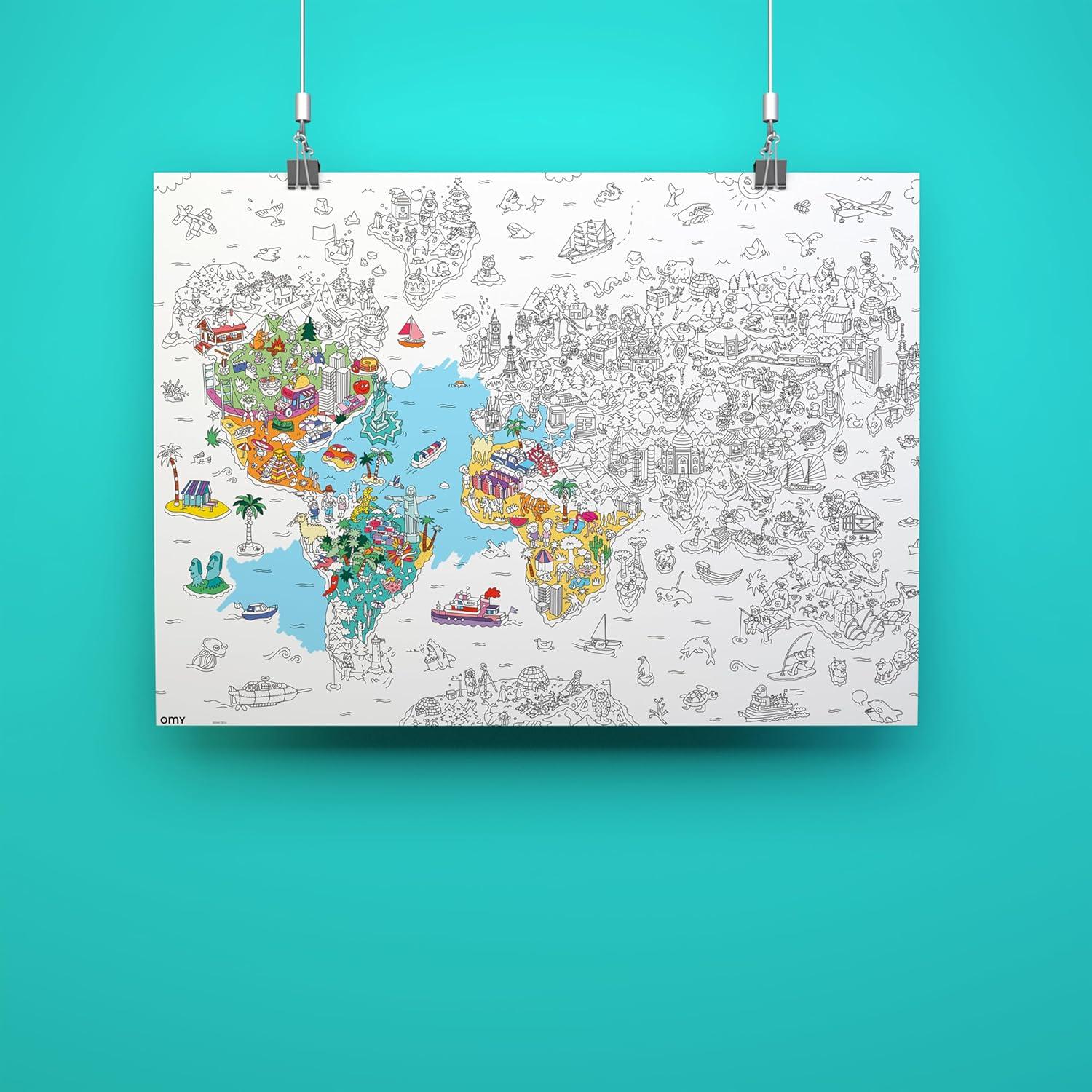 Póster para Colorear Gigante Omy Atlas Mapa del Mundo 101.6x71.1cm