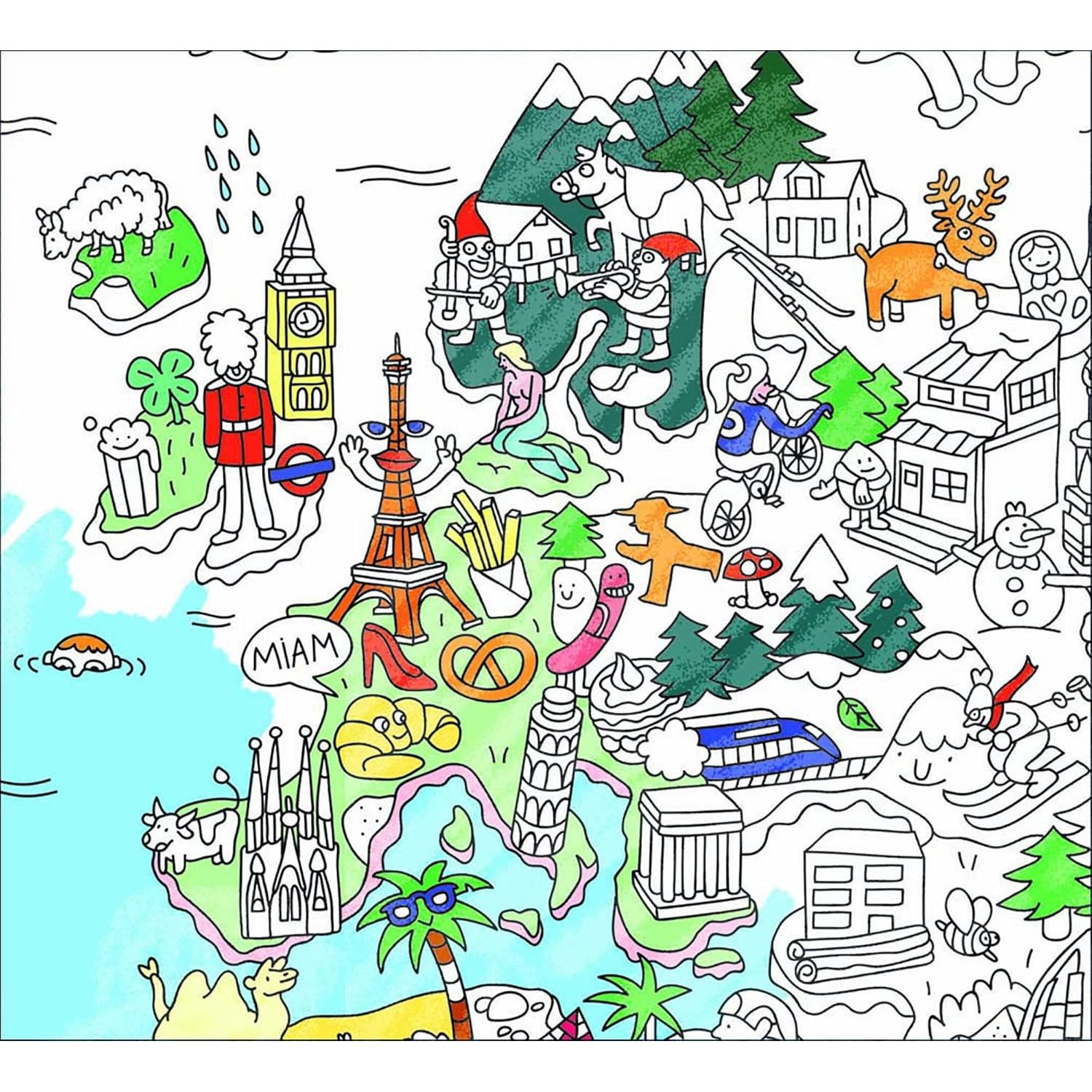 Póster para Colorear Gigante Omy Atlas Mapa del Mundo 101.6x71.1cm