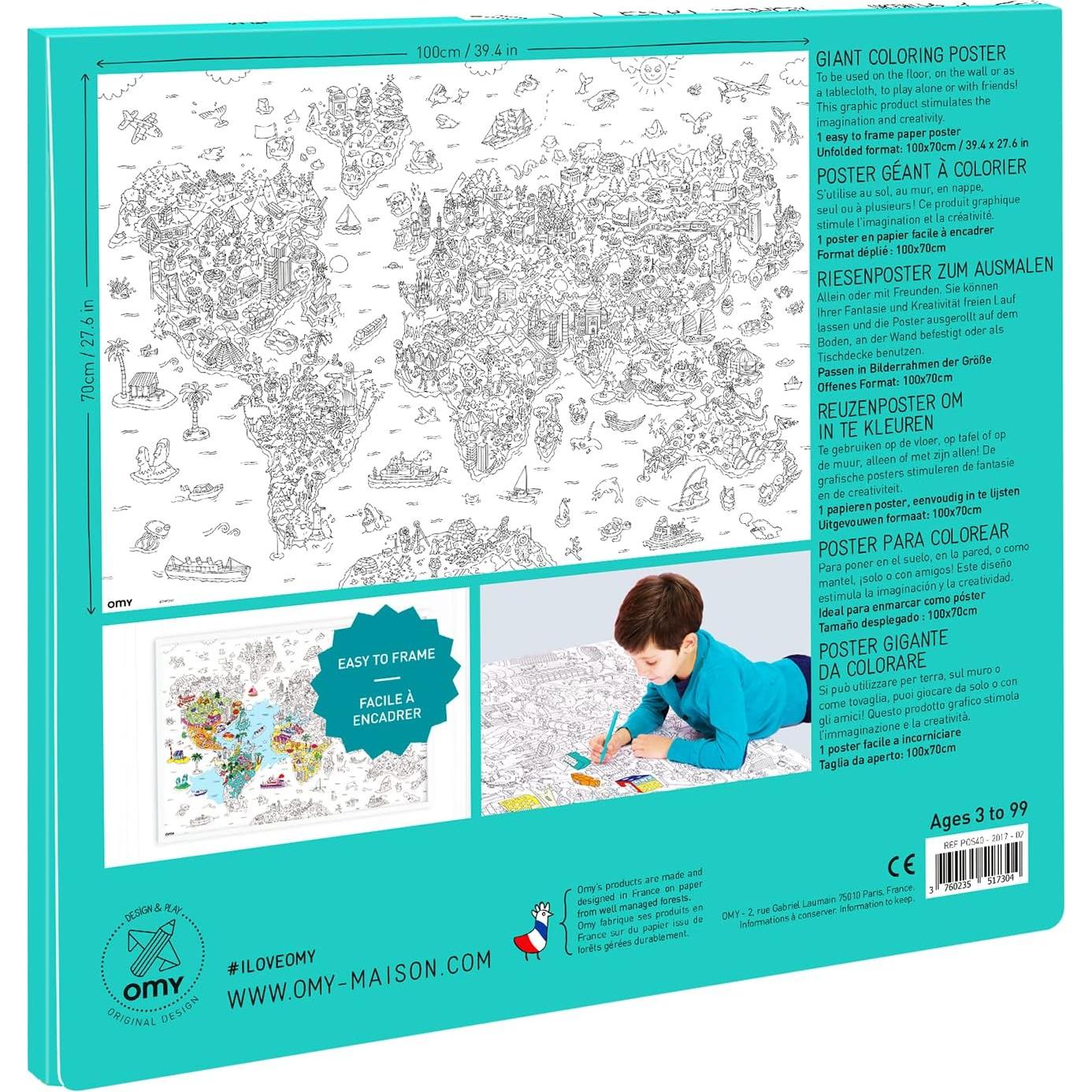 Póster para Colorear Gigante Omy Atlas Mapa del Mundo 101.6x71.1cm