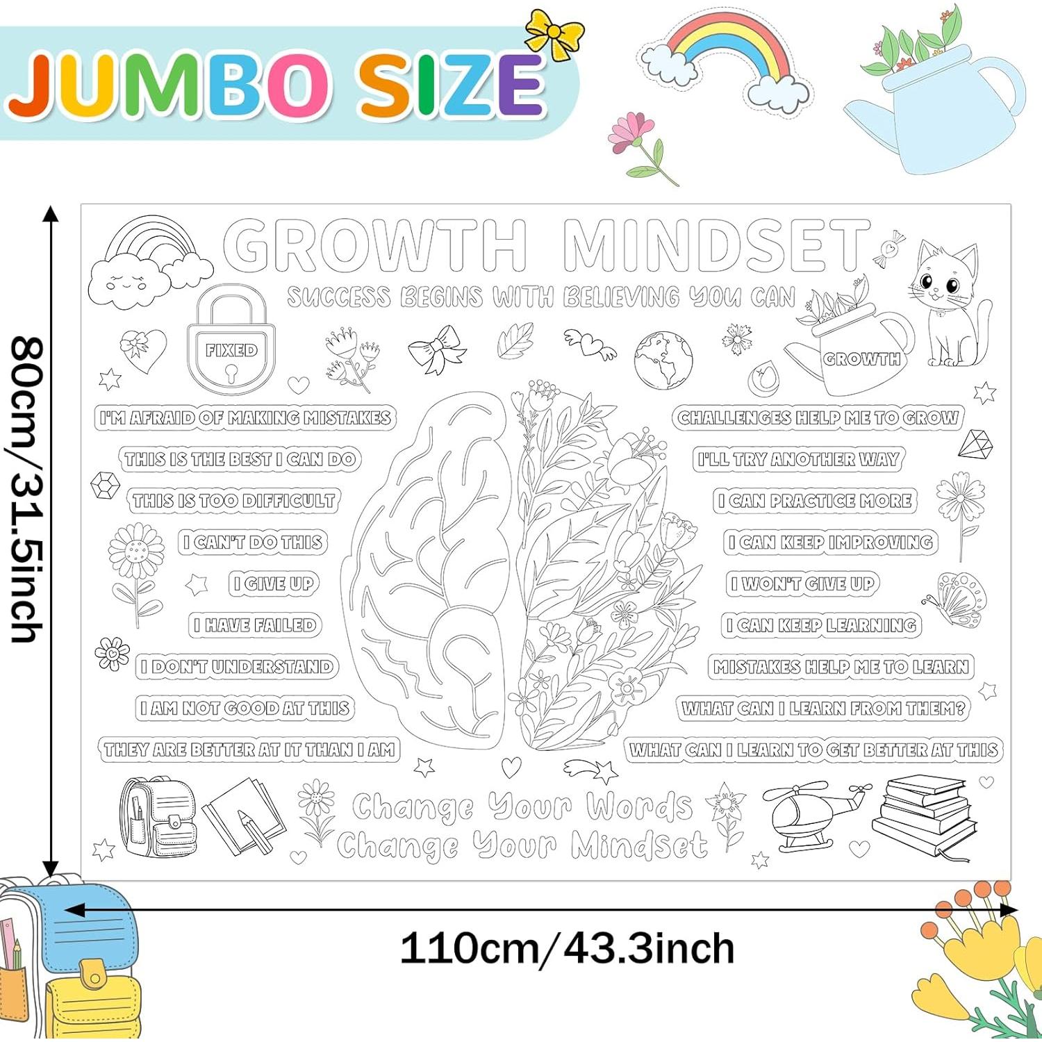 Póster para Colorear Gigante Naozinebi 110x80 cm Mentalidad de Crecimiento