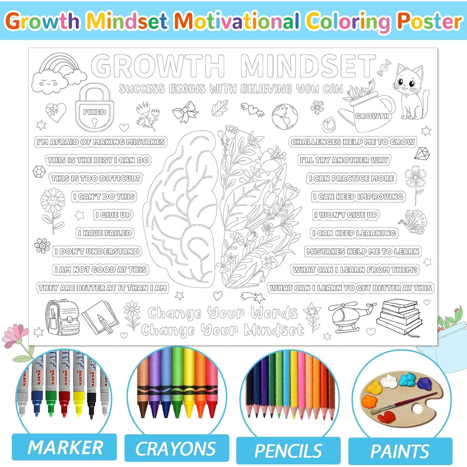 Póster para Colorear Gigante Naozinebi 110x80 cm Mentalidad de Crecimiento