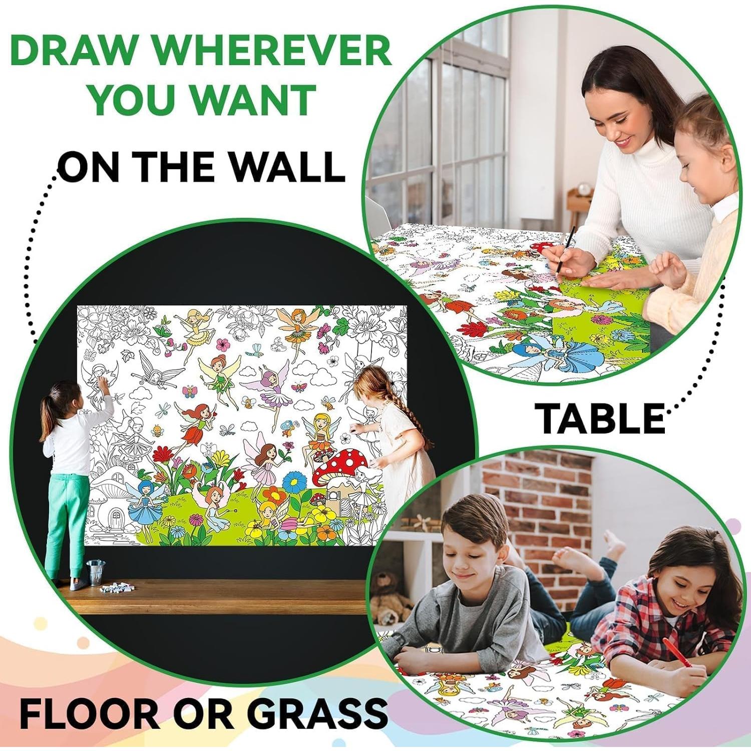 Póster Gigante para Colorear Jardín de Hadas 80x110cm