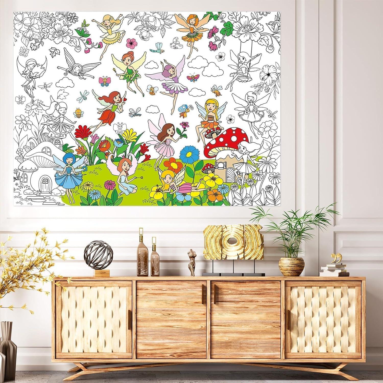 Póster Gigante para Colorear Jardín de Hadas 80x110cm