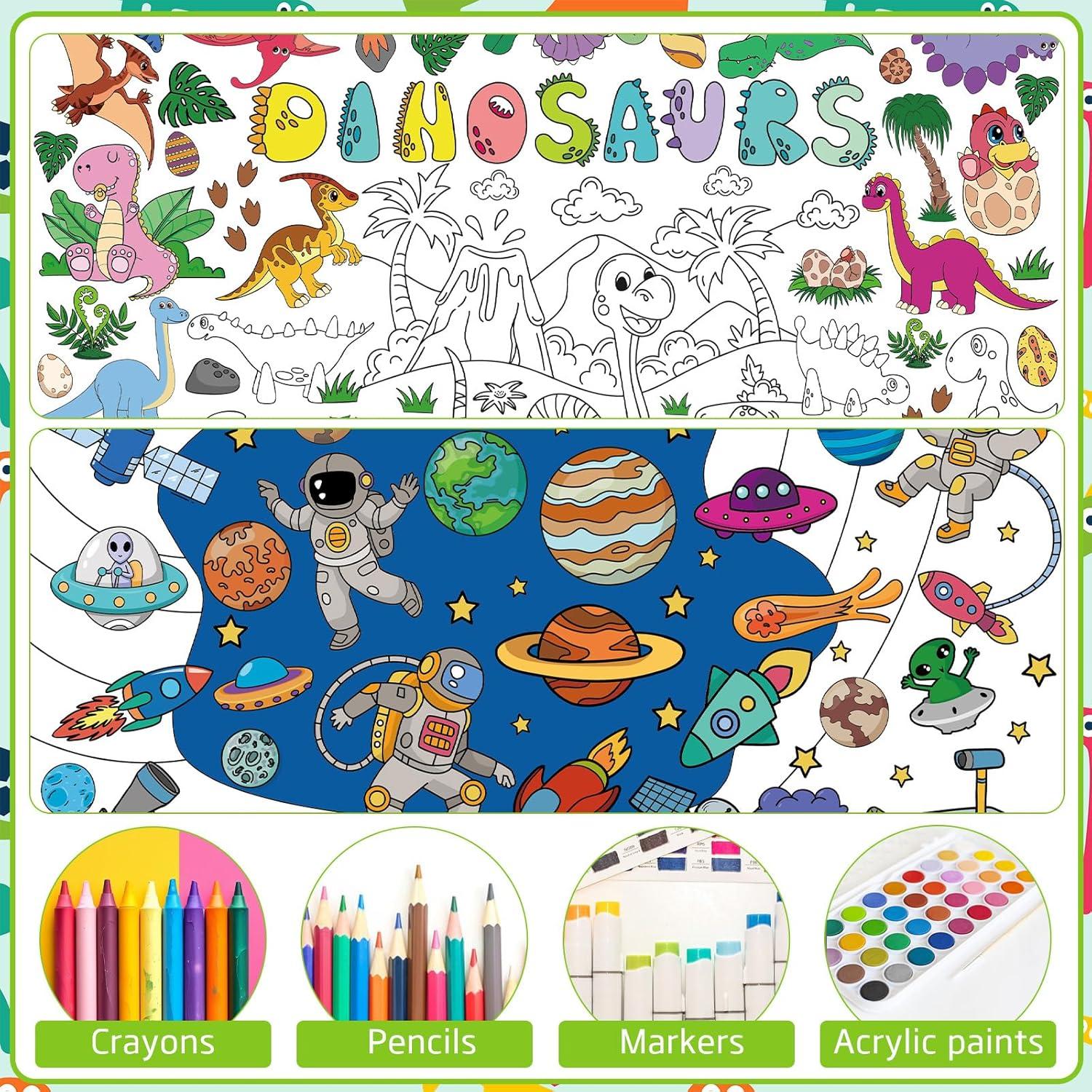 Póster Gigante para Colorear AUGSUN 2 Pcs Dinosaurios y Espacio