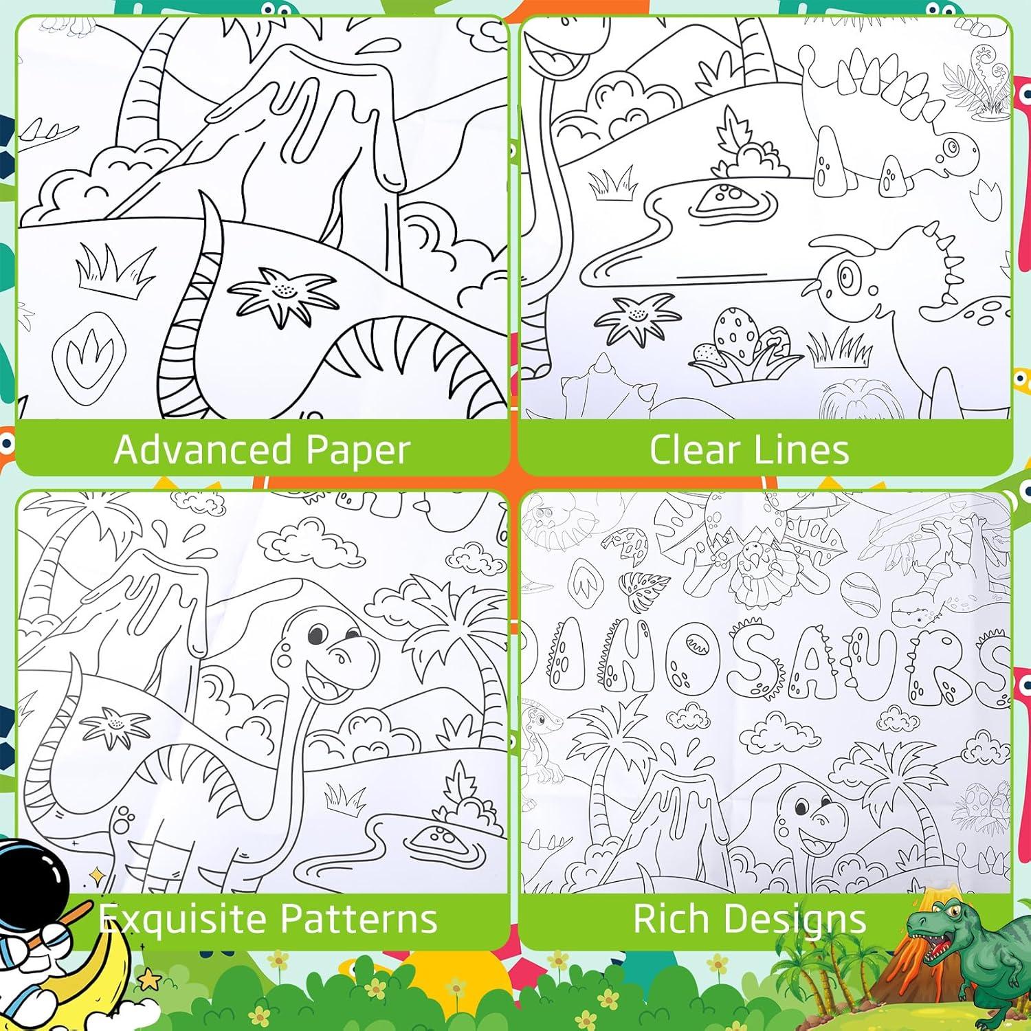 Póster Gigante para Colorear AUGSUN 2 Pcs Dinosaurios y Espacio