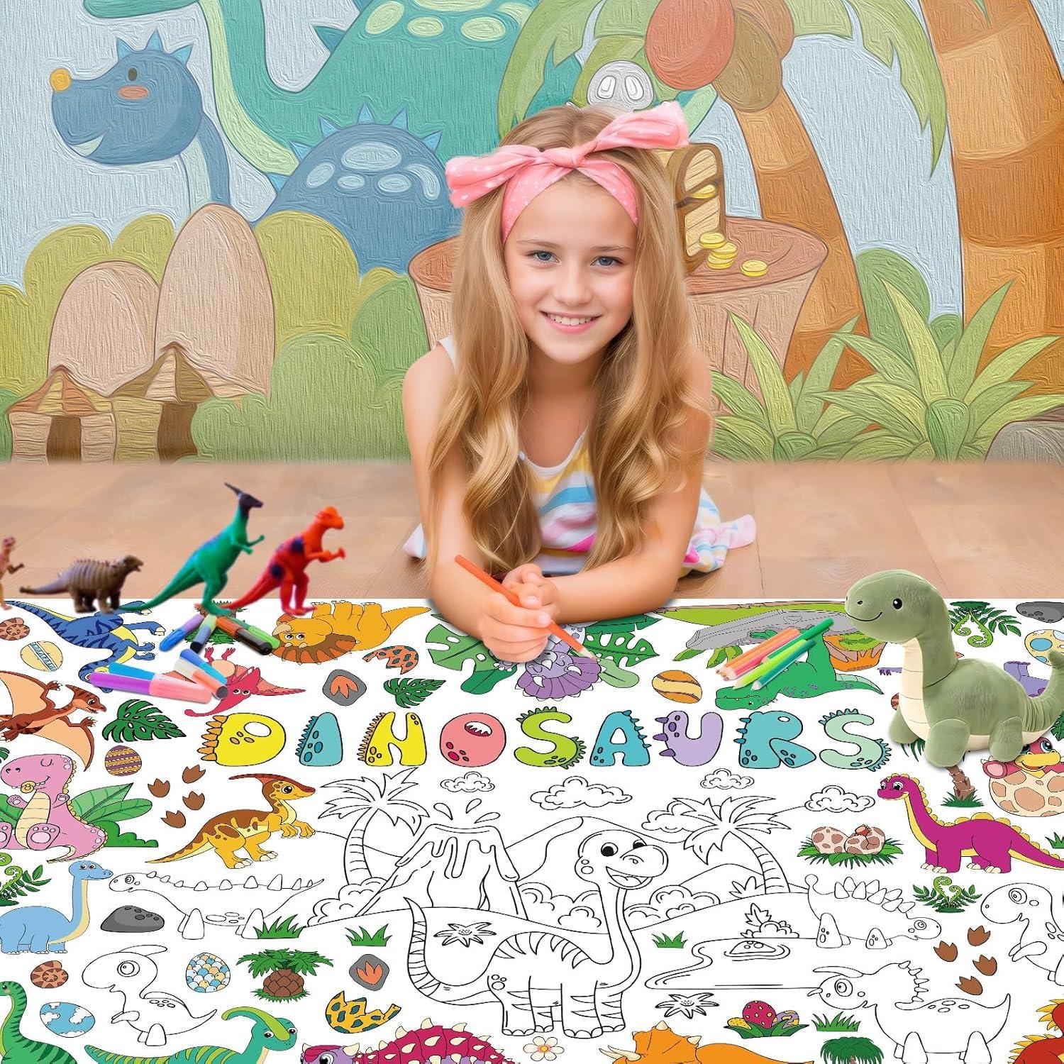 Póster Gigante para Colorear AUGSUN 2 Pcs Dinosaurios y Espacio