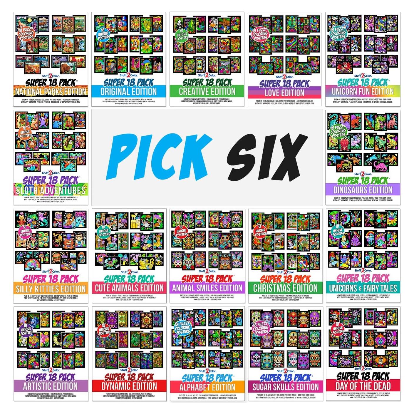 Paquete de 108 Carteles para Colorear Stuff2Color - 6 Ediciones