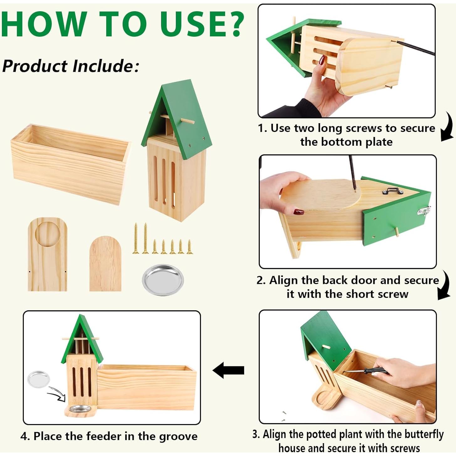 Casa de Mariposas de Madera RGJ con Comedero y Maceta 32cm