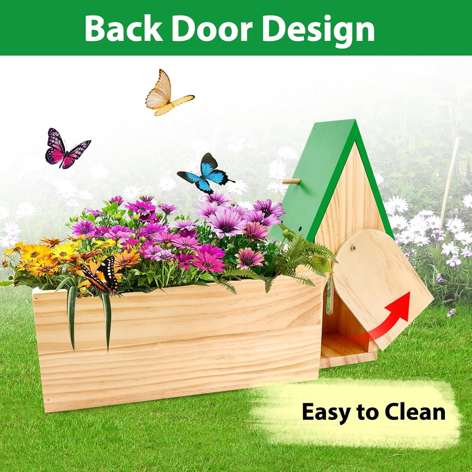 Casa de Mariposas de Madera RGJ con Comedero y Maceta 32cm