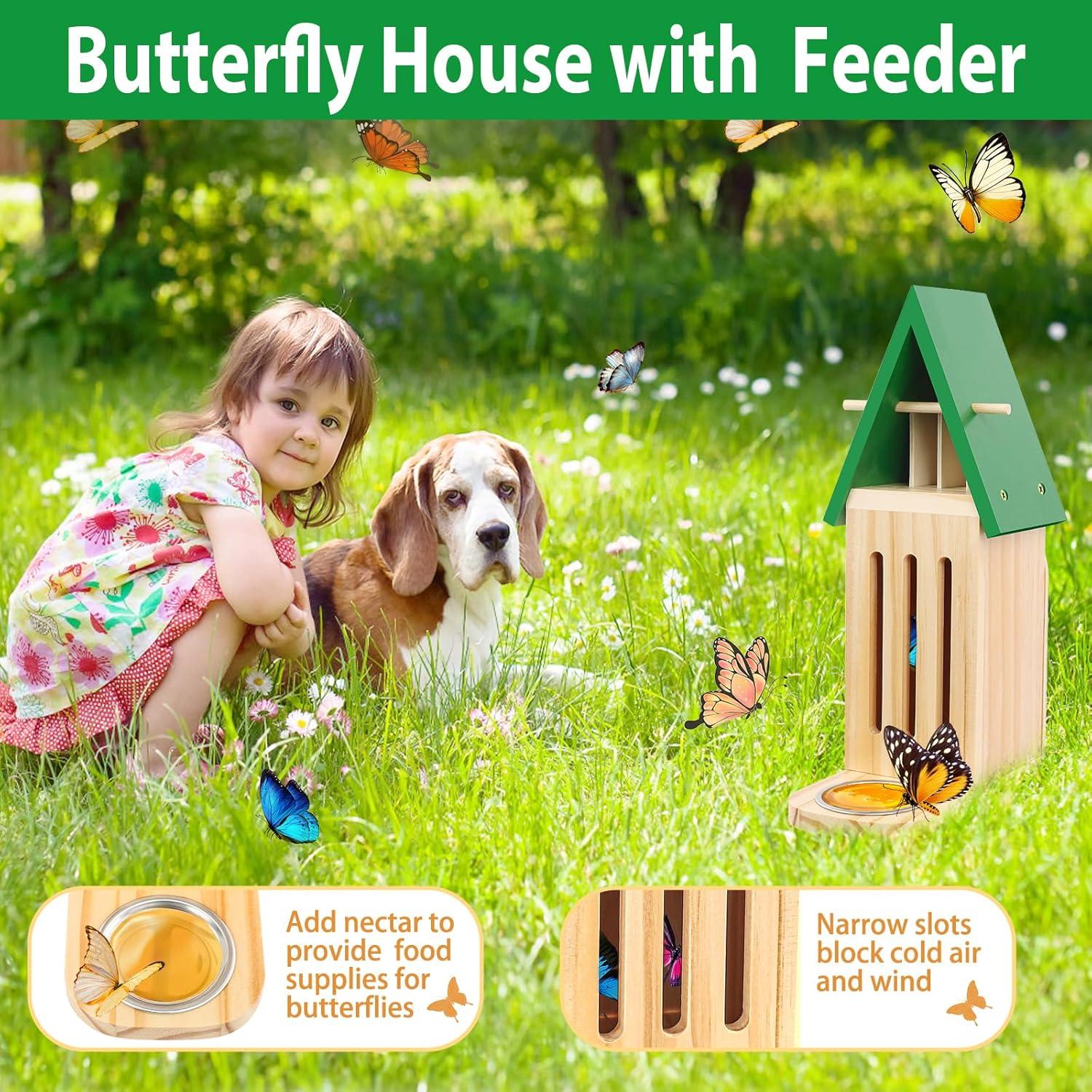 Casa de Mariposas de Madera RGJ con Comedero y Maceta 32cm