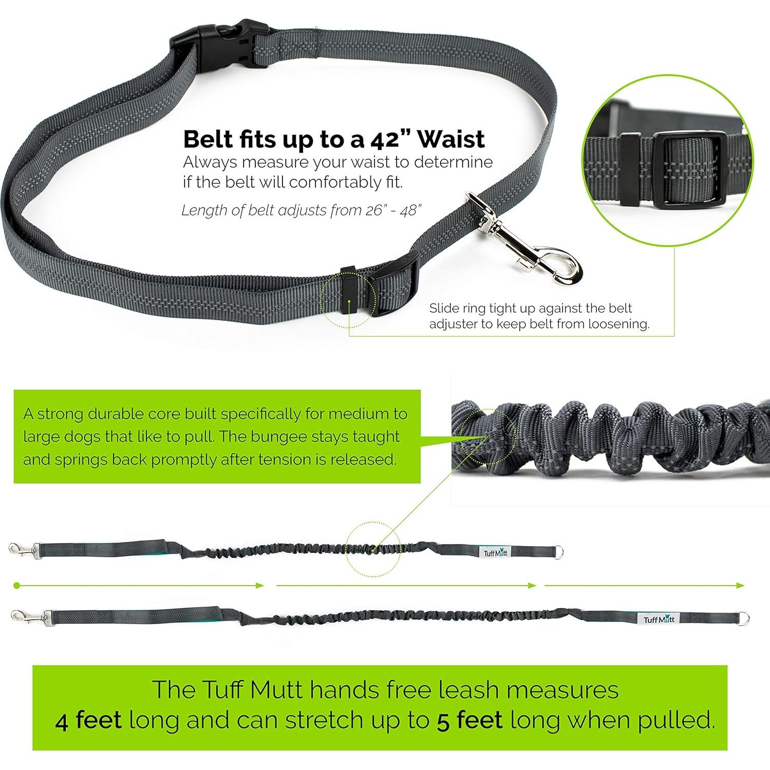Correa de Cintura Manos Libres Tuff Mutt Verde/Gris para Perros