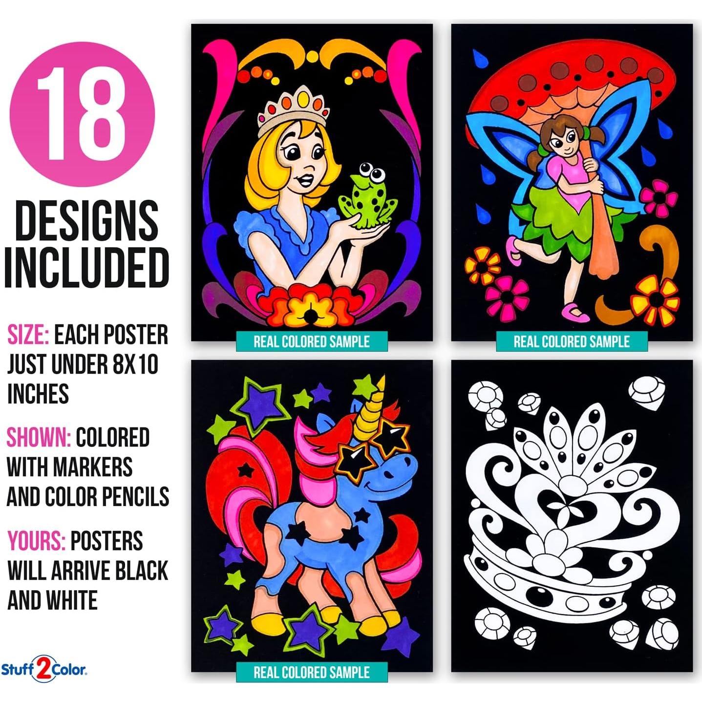 Pack de 18 Pósters de Colorear Difusos Stuff2Color - Fantasía